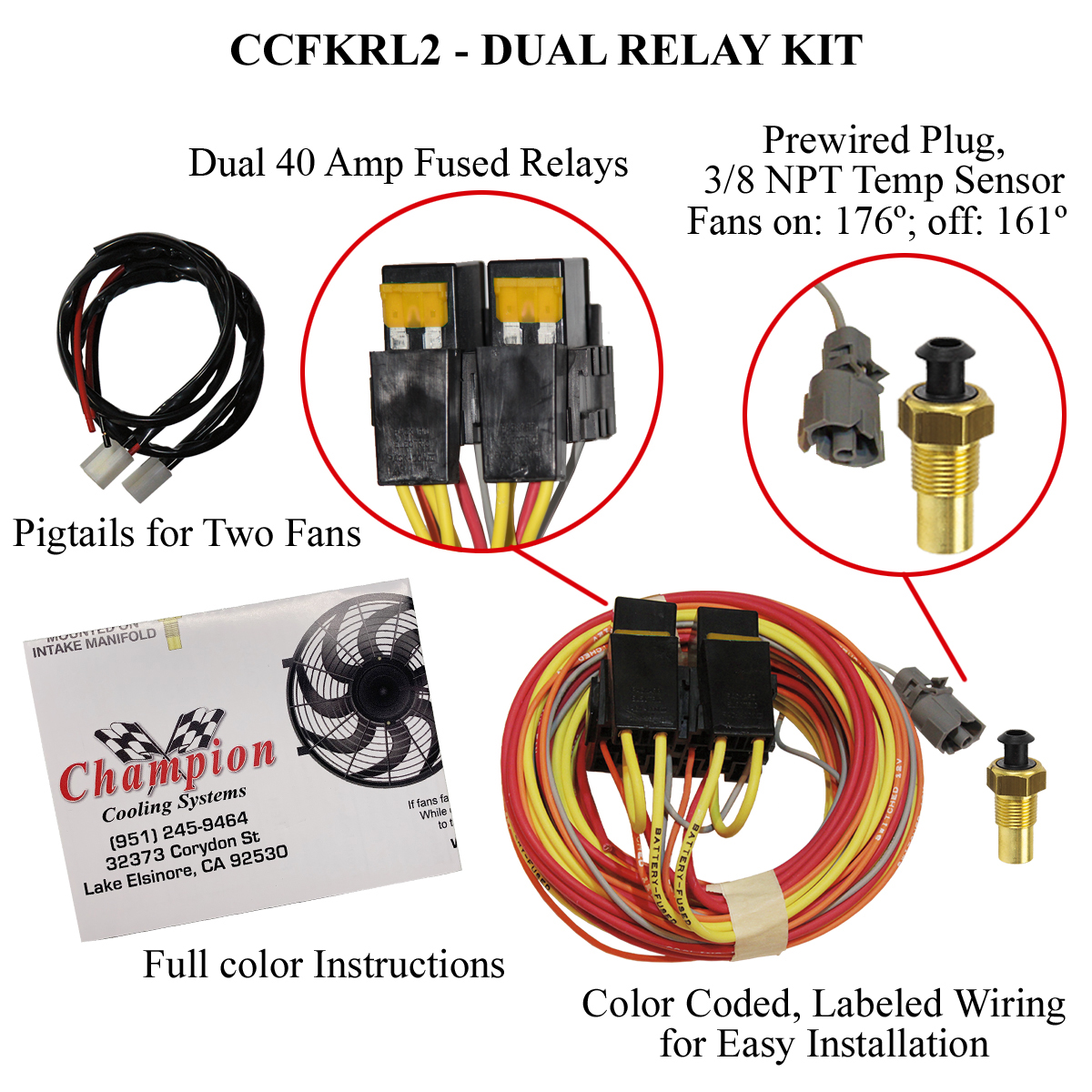 Aluminum Champion Dual Fan Electric Relay Kit #CCFKRL2 Aluminum Champion Dual Fan Electric Relay Kit #CCFKRL2