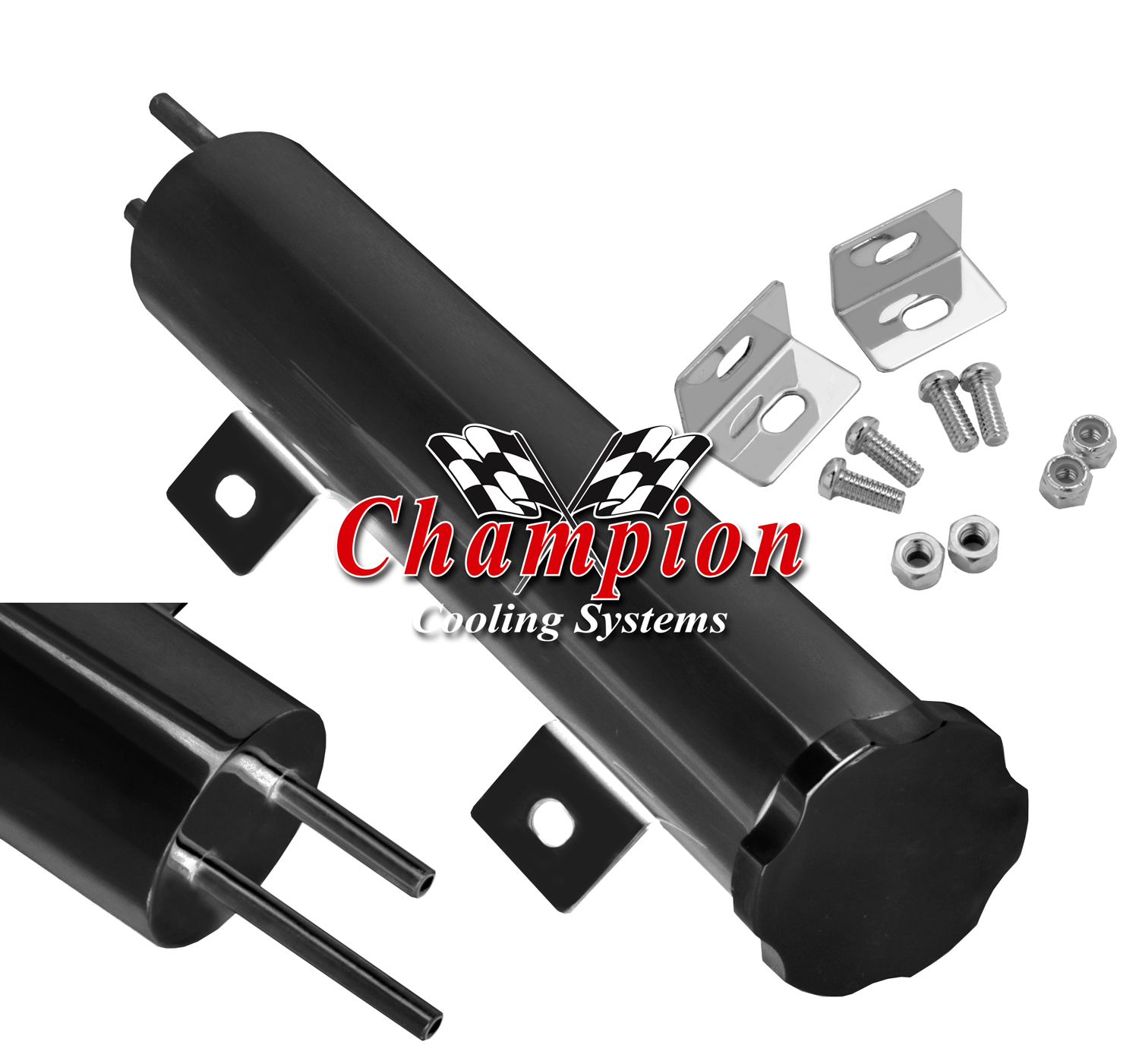 Aluminum Champion 2" x 10" Black Finish Radiator Overflow Tank #OF 2 x 10-BLK