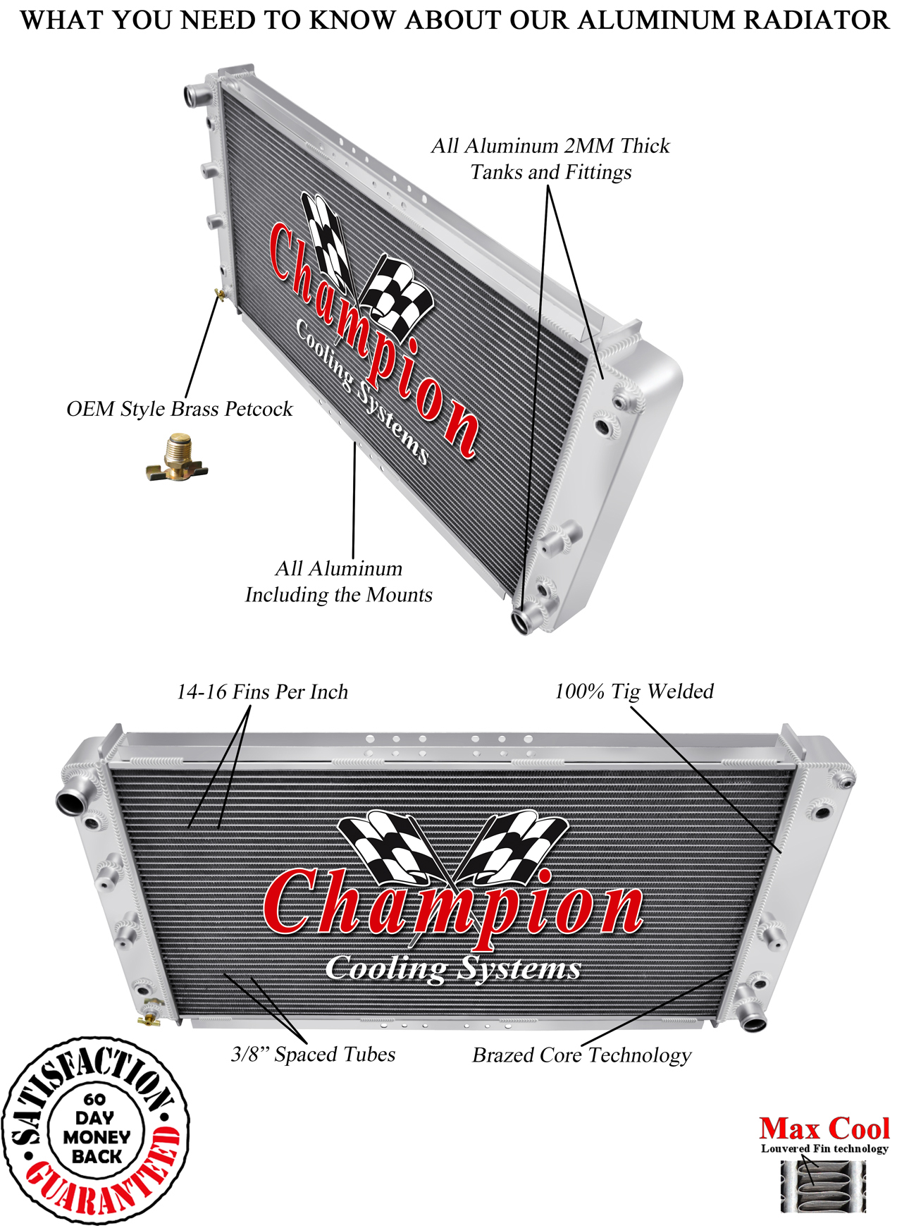 3 Row Aluminum Champion Radiator For 1994 1995 1996 Buick