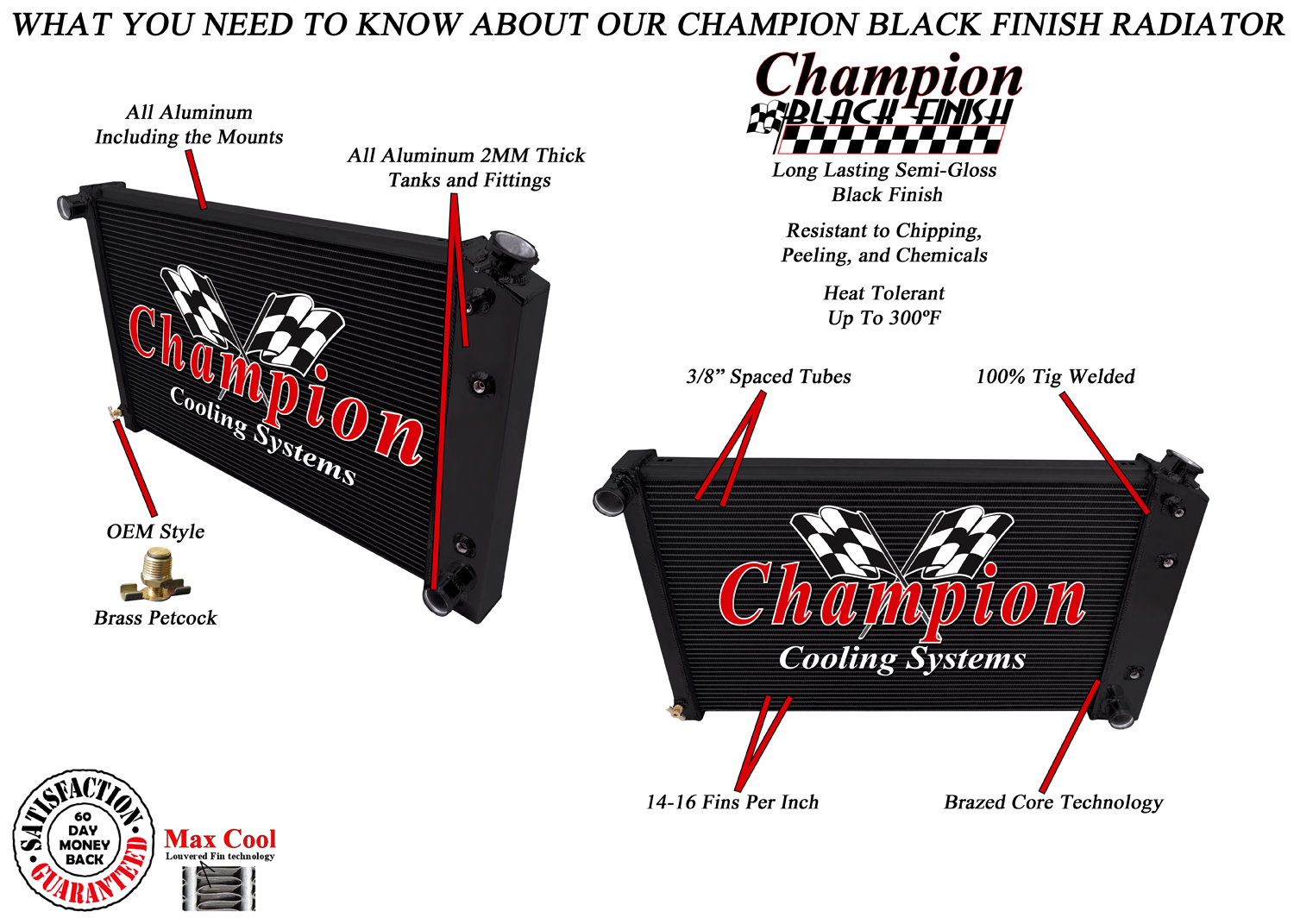 AAR Champion 3 Row Black Finish Radiator for 1970 - 1981 Chevrolet Camaro AAR Champion 3 Row Black Finish Radiator for 1970 - 1981 Chevrolet Camaro