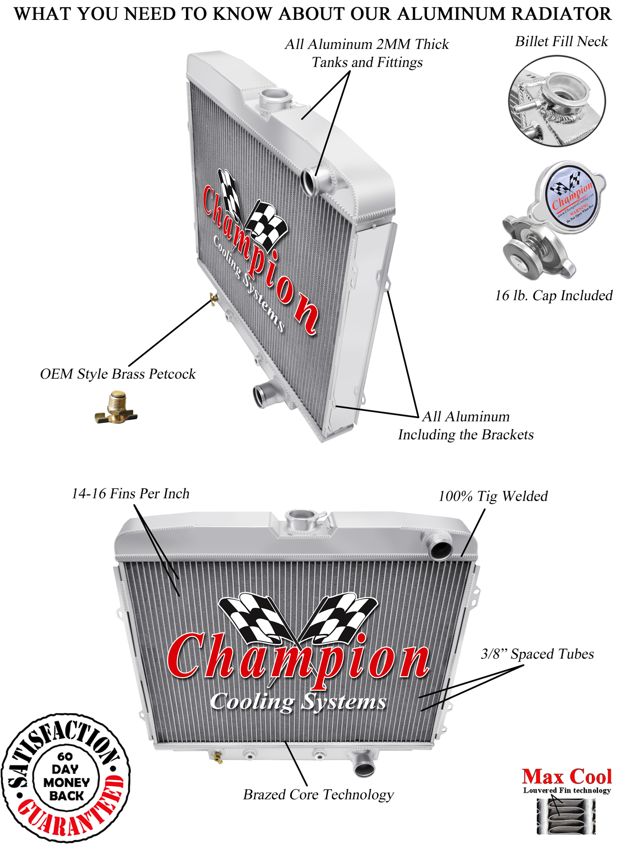KR Champion 3 Row Radiator,16" Fan,Shroud-1968 1969 Mercury Cyclone Small V8 Eng
