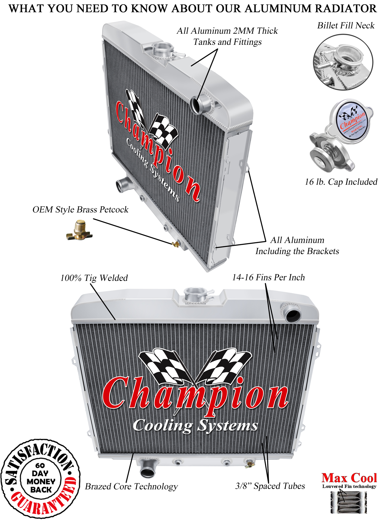 SR Champion 3 Row Radiator,16" Fan,Shroud for 1968 1969 Mercury Comet Big V8 Eng