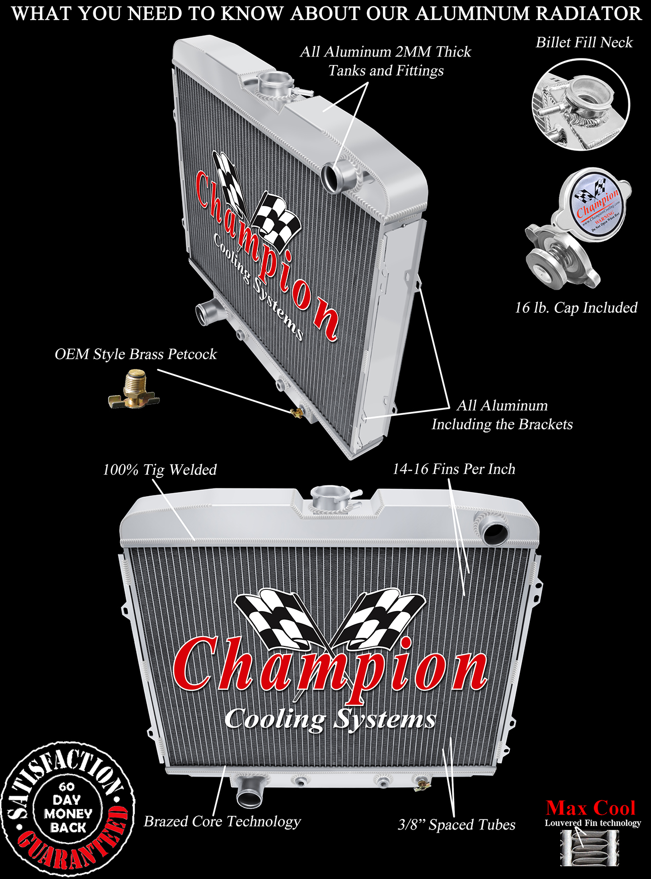 RN Champion 3 Row Radiator,16" Fan,Shroud for 1968 1969 Mercury Cyclone Big V8