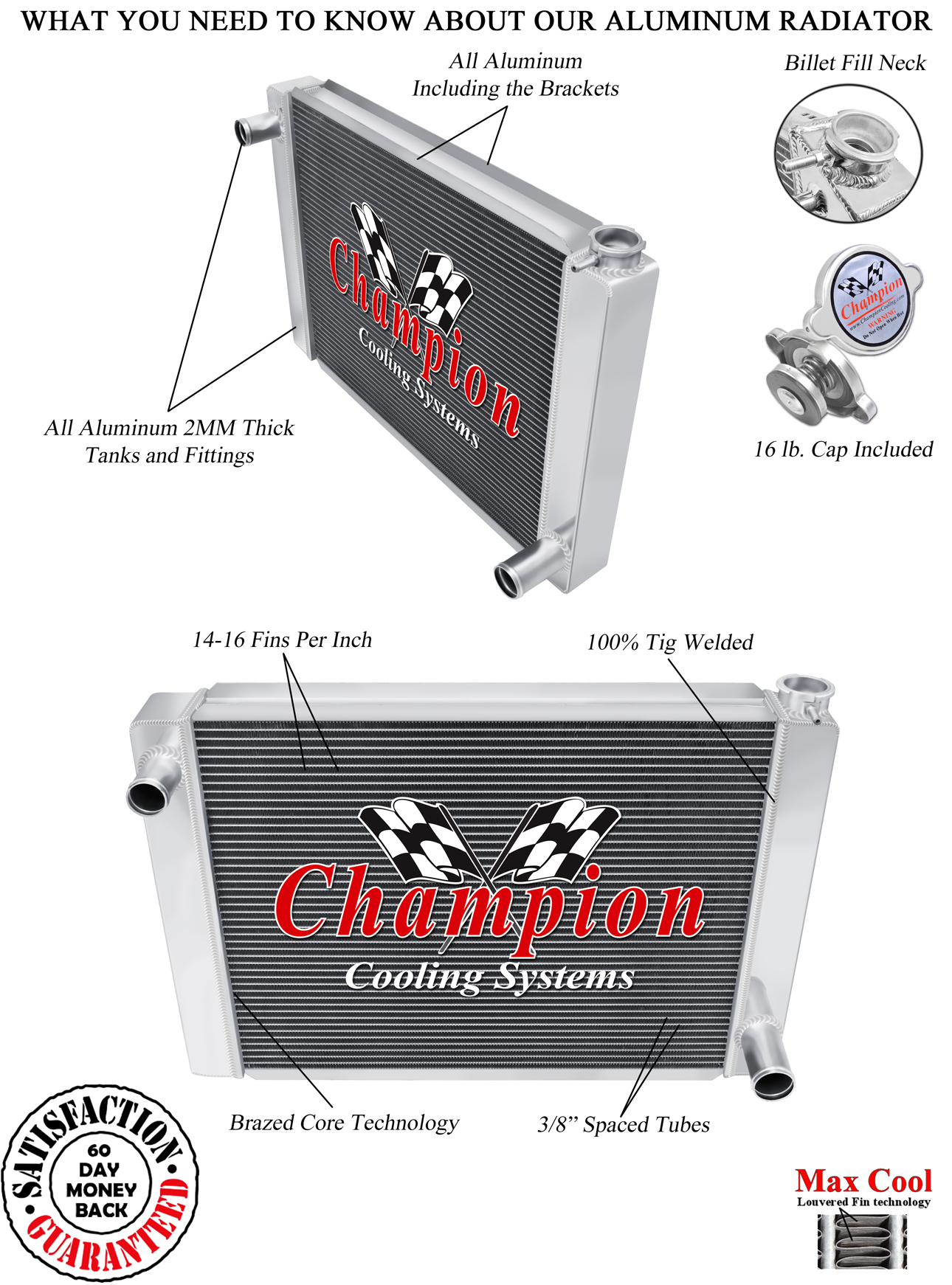 Supply Champion 20" Wide 3 Row Universal Series Radiator Chevy Configuration
