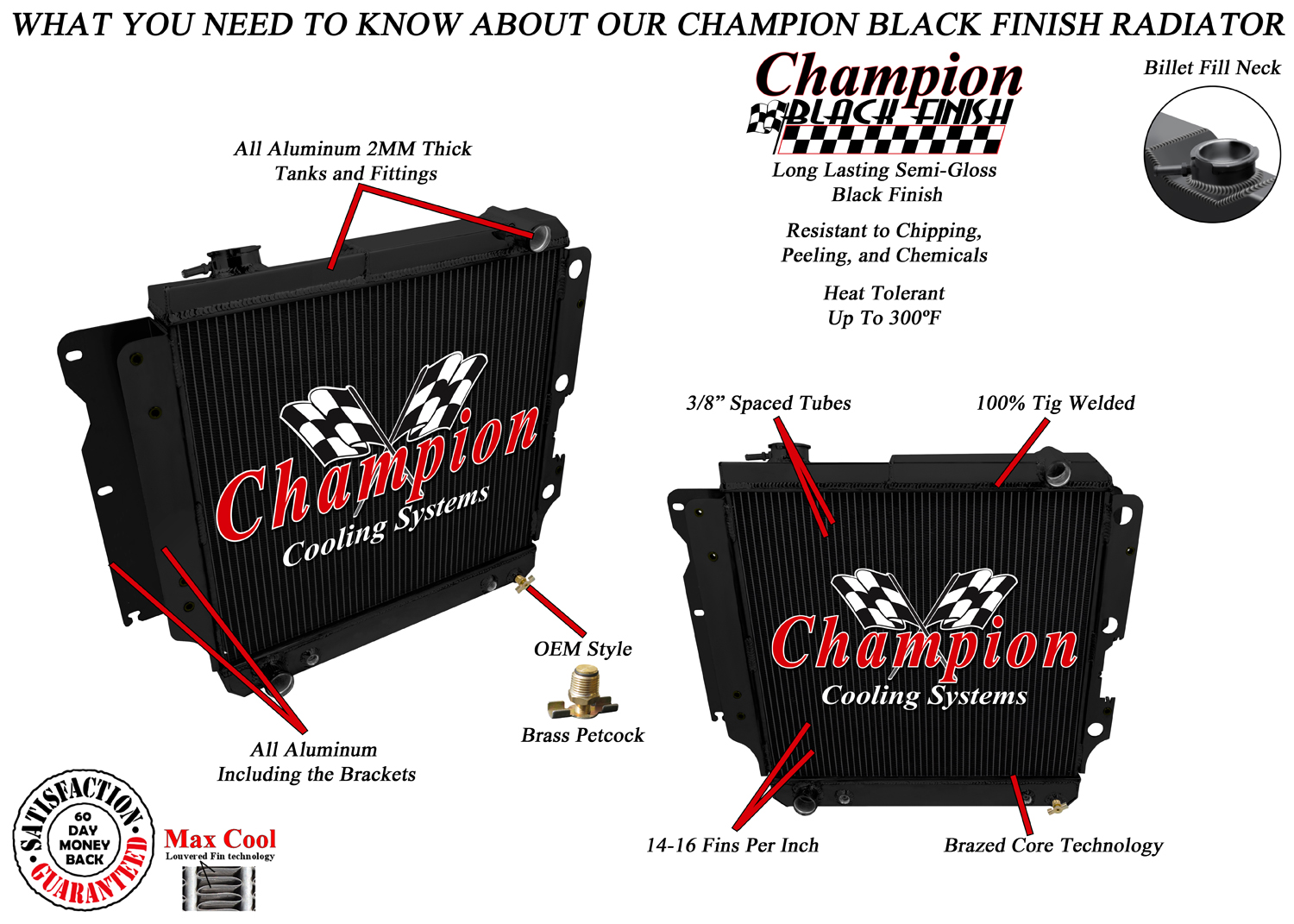 RN Champion 2 Row Black Finish Radiator for 1987 - 2006 Jeep Wrangler