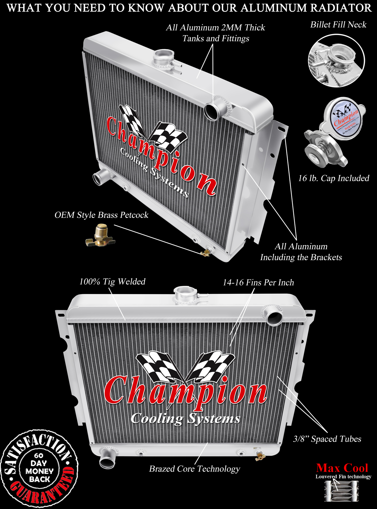 RN Champion 2 Row Radiator for 1967 - 1971 Plymouth GTX Big Block V8 Engine