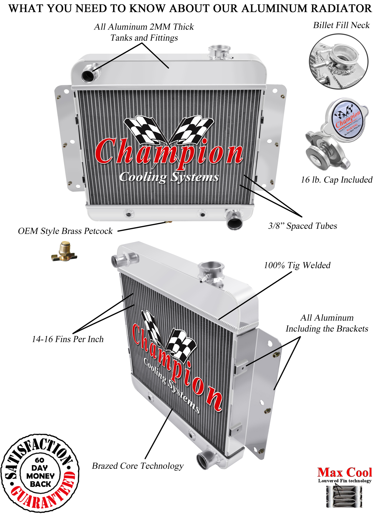 2 Row Discount Champion Radiator for 1962 1967 Chevy II Nova L6