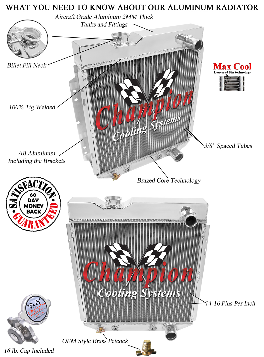 Champion Racing 2 Row Aluminum Radiator For 1962 - 65 Ford Falcon