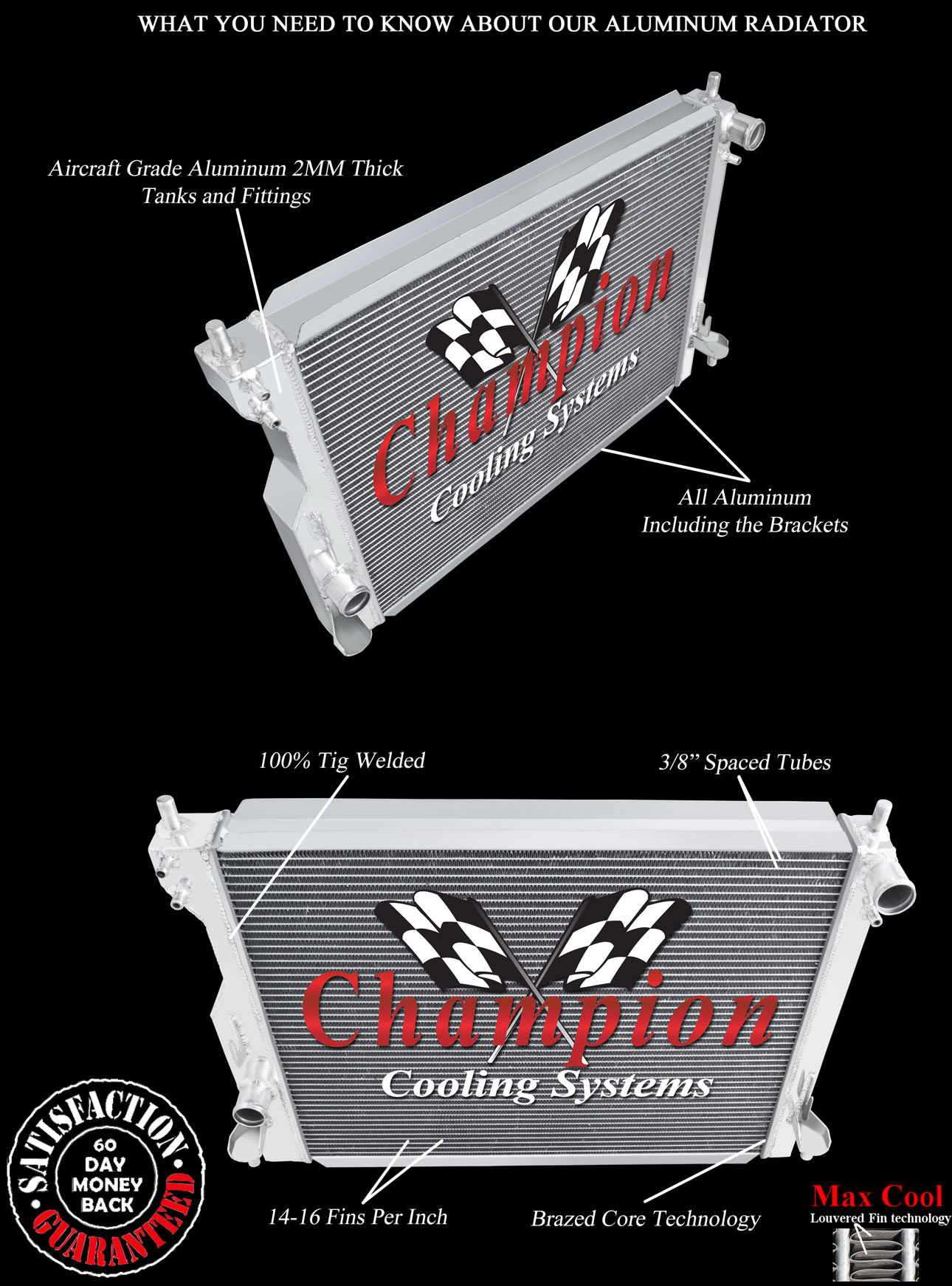 Rockin Champion 3 Row All Aluminum Radiator for 2005 - 2014 Ford Mustang #CC2789