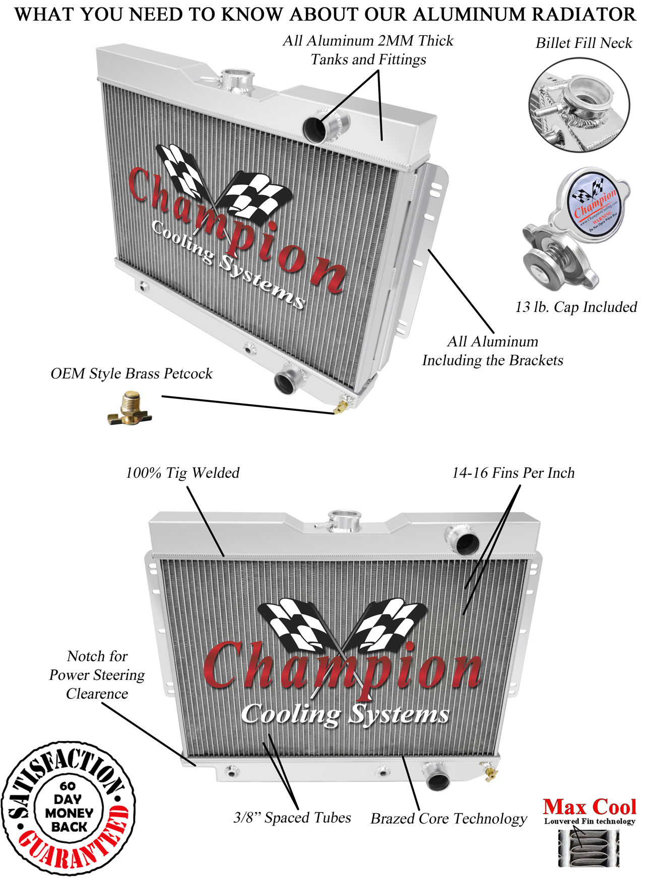 WR Champion 3 Row Radiator Power Steering Notched - 1959 - 1963 Chevrolet Impala