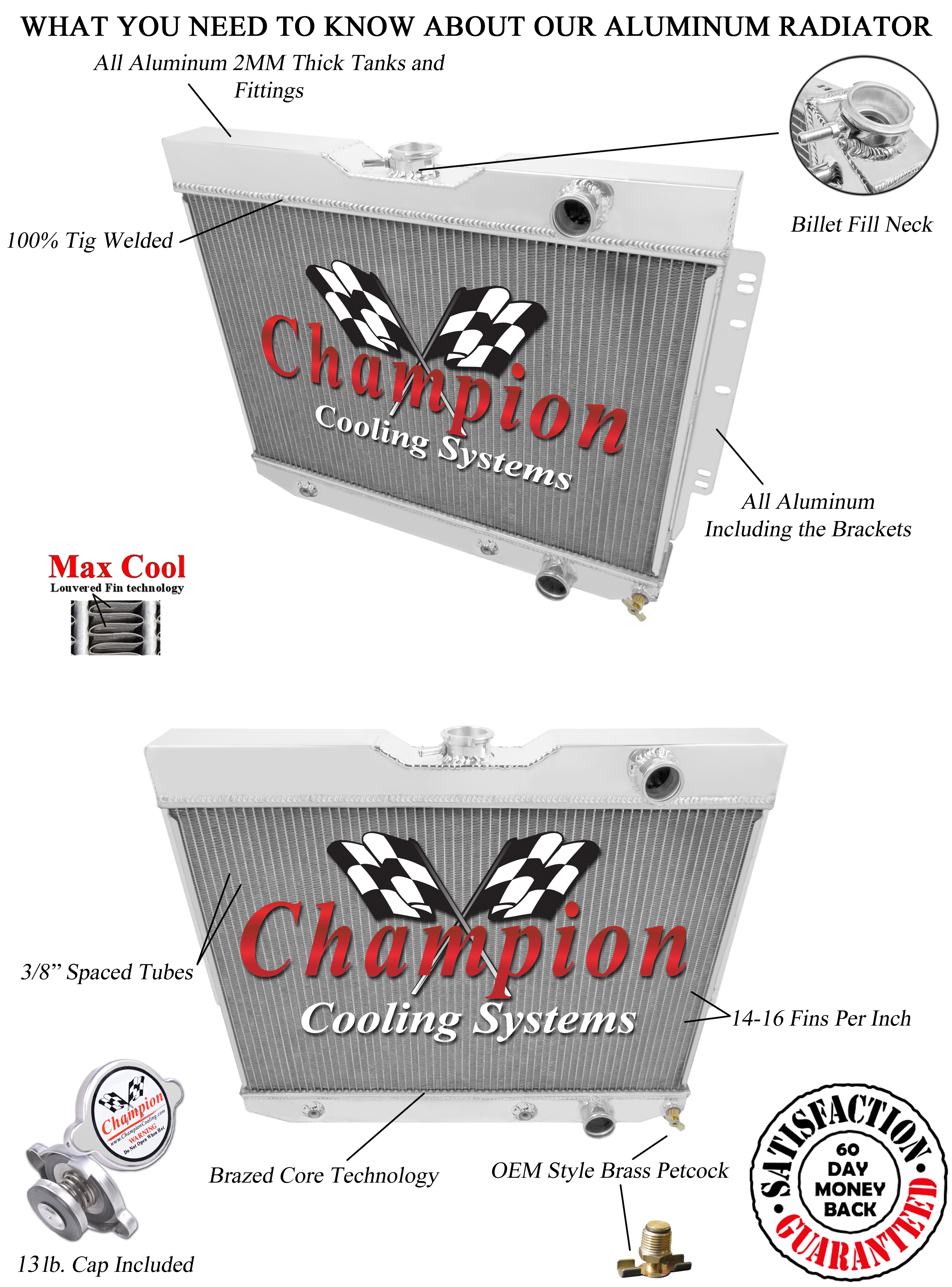 1959 1960 1961 1962 1963 Chevy Impala, El Camino 2 Row DR Champion Radiator