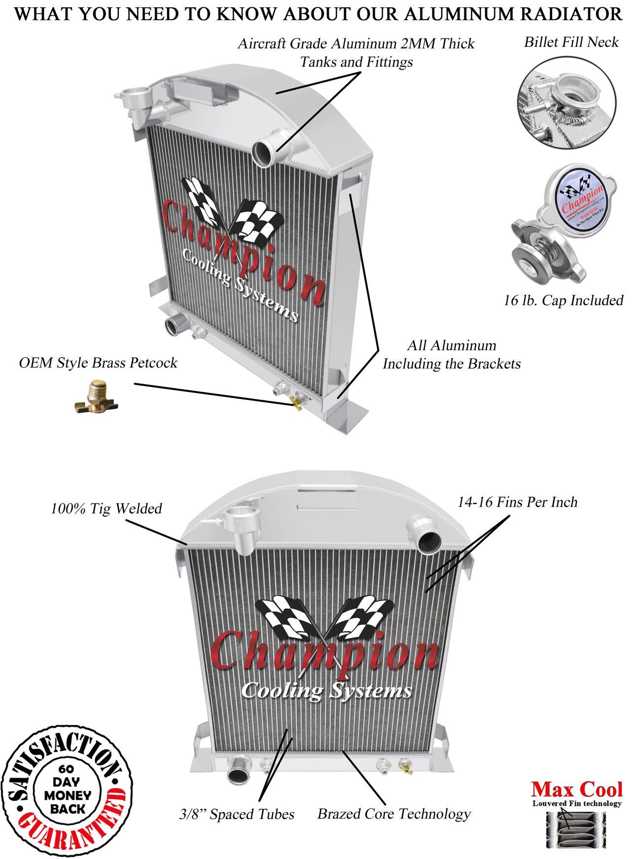 2 Row Advanced Champion Radiator for 1928 1929 Ford Model A Ford Configuration