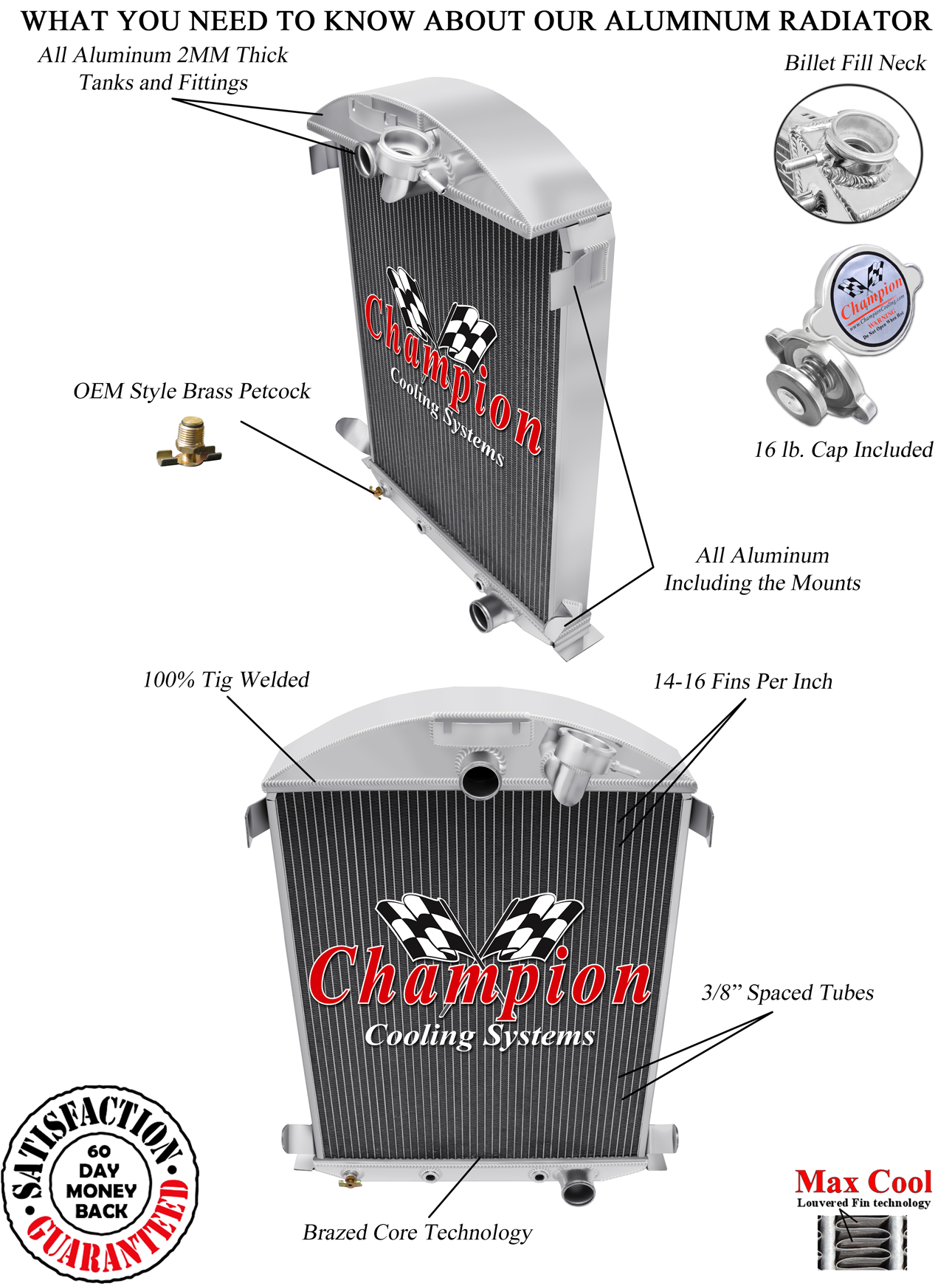JR Champion 3 Row Radiator Chevy Config for 1930 1931 Ford Model A V8 Conversion