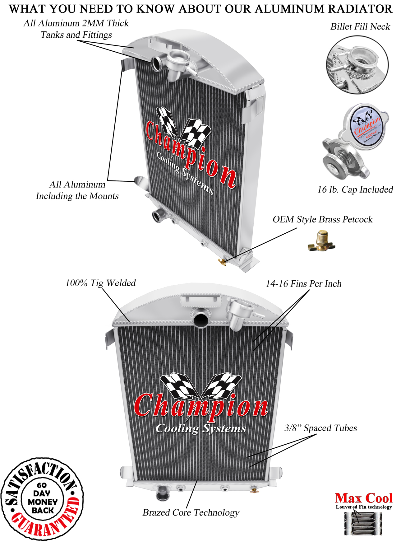 SZ Champion 3 Row Radiator Ford Config for 1930 1931 Ford Model A V8 Conversion