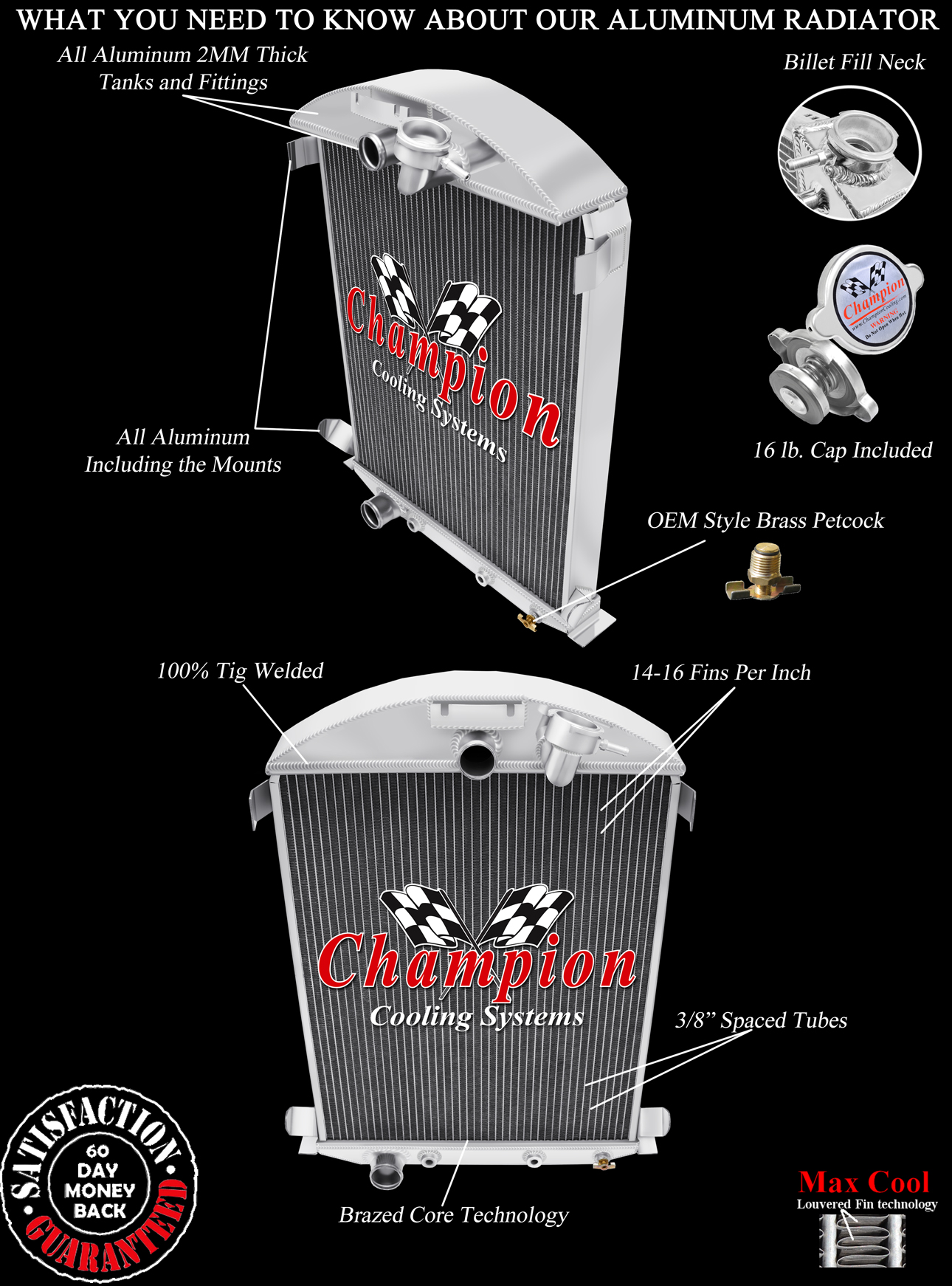 RN Champion 3 Row Radiator Ford Config for 1930 1931 Ford Model A V8 Conversion