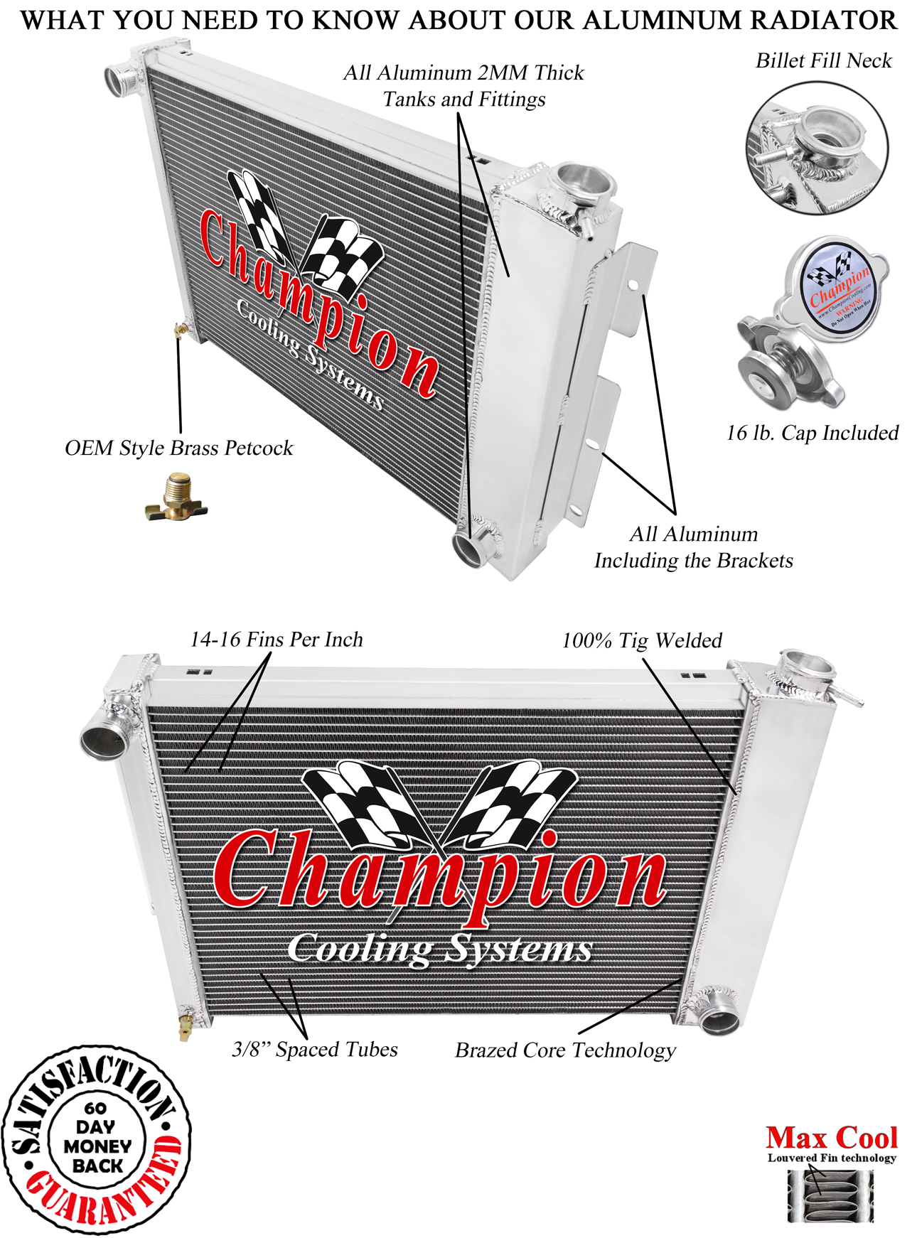 3 Row Cold Champion Radiator for 1967 68 1969 Camaro Small Block (Manual Trans)