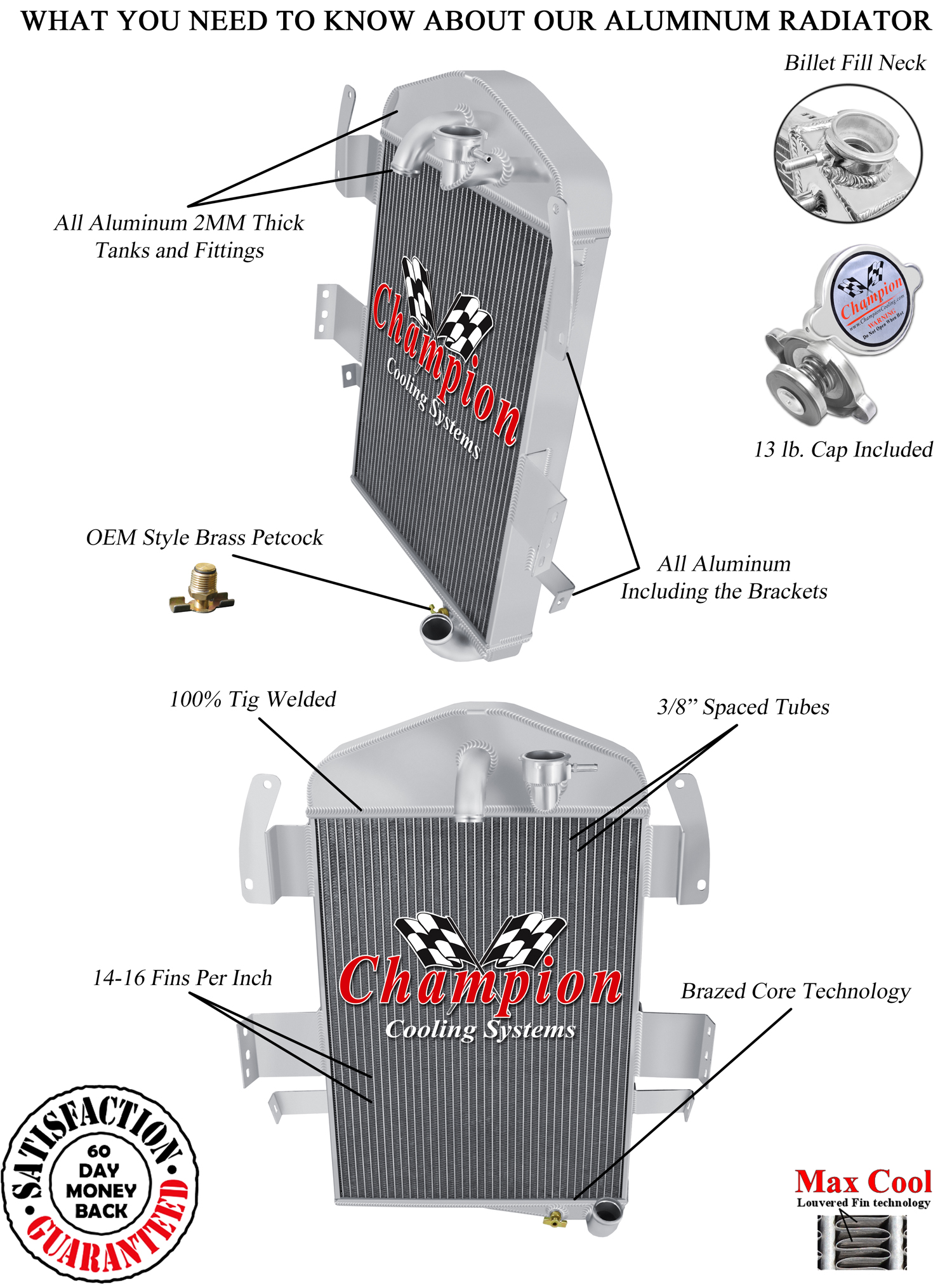 Kool Champion 3 Row All Aluminum Radiator for 1934 Chevrolet Master #CC34-6 Kool Champion 3 Row All Aluminum Radiator for 1934 Chevrolet Master #CC34-6