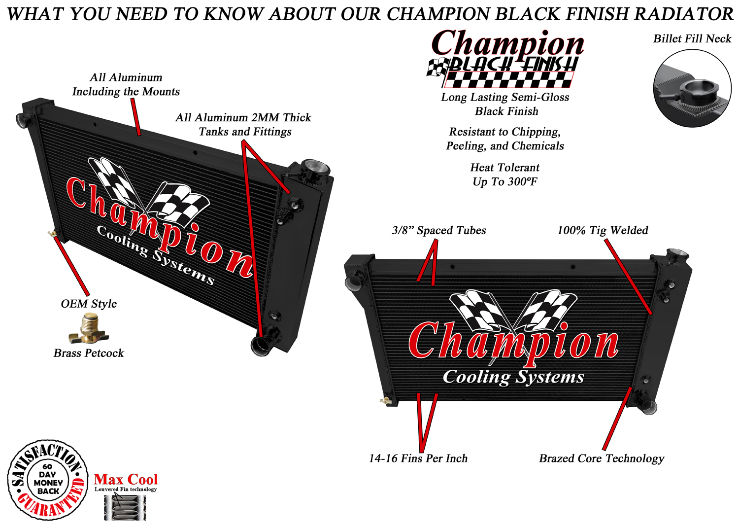 RN Champion 3 Row Black Finish Radiator 28" for 1967 - 1972 GMC,Chevrolet Trucks