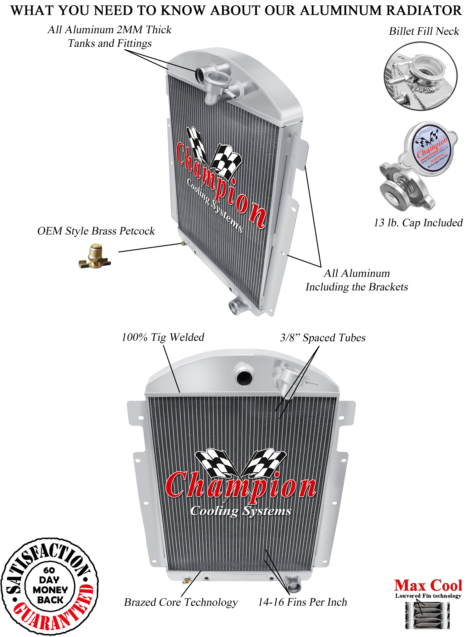 Ch Radiators Logo Aluminum Radiator For 1937 1938 Chevy Truck 3-Row Aluminum Radiator For ...