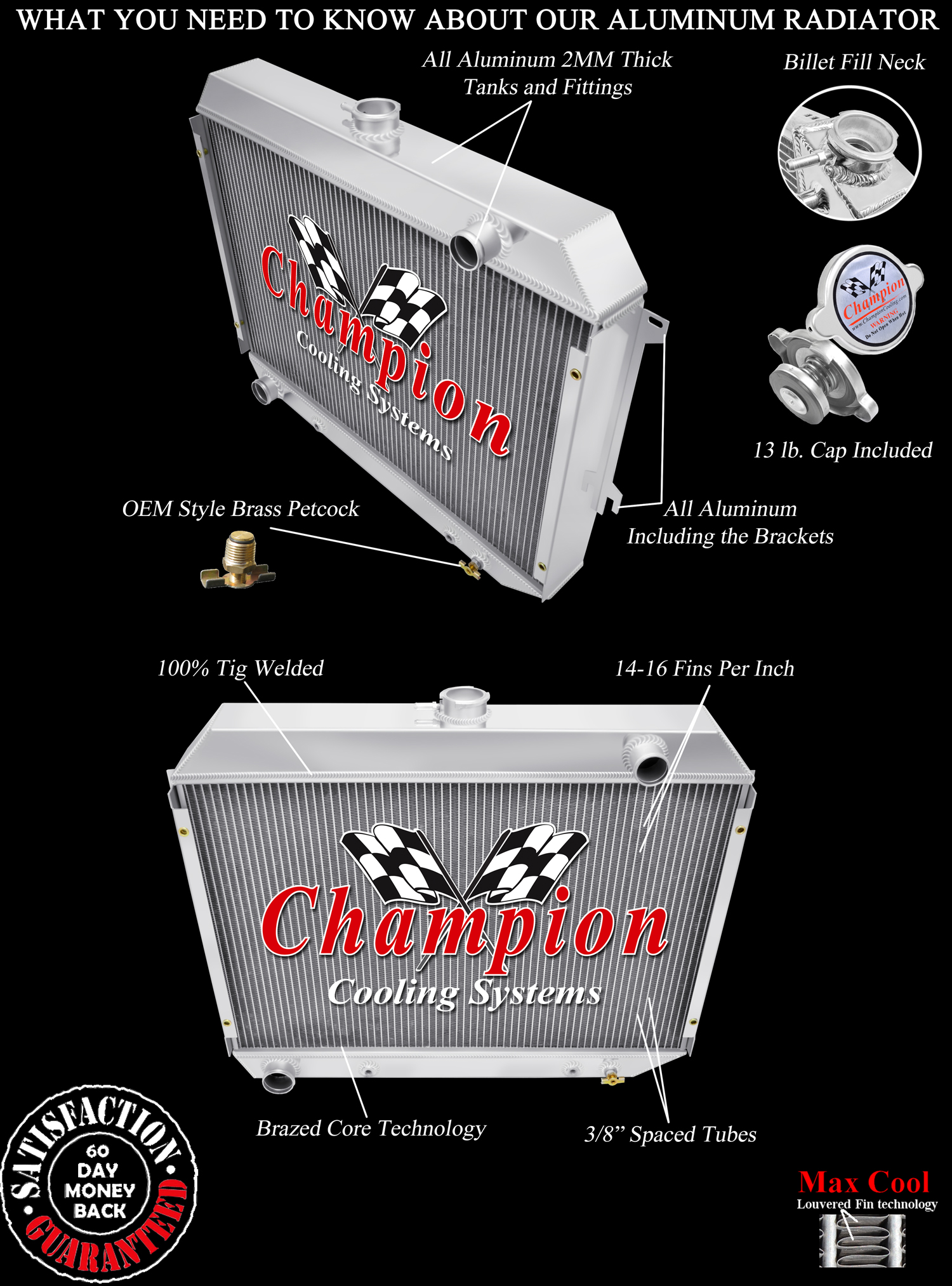 QR Champion 2 Row Radiator 26" Core for 1970 - 1973 Plymouth Barracuda Big Block