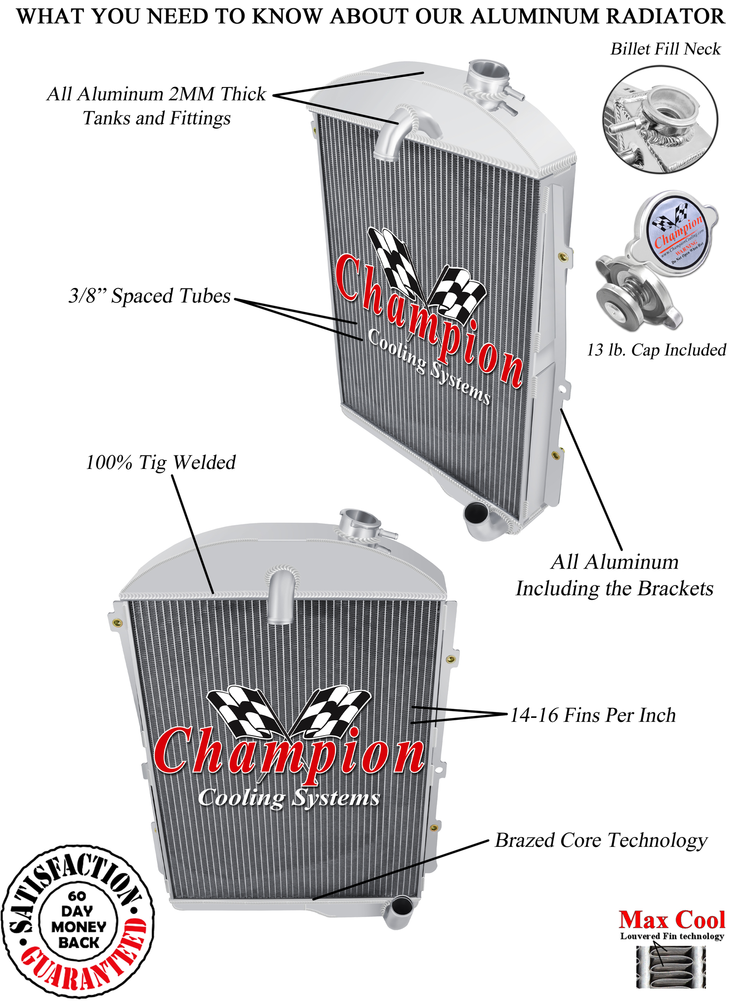 Rockin Champion 3 Row All Aluminum Radiator for 1938 Chevrolet Master #CC38-6