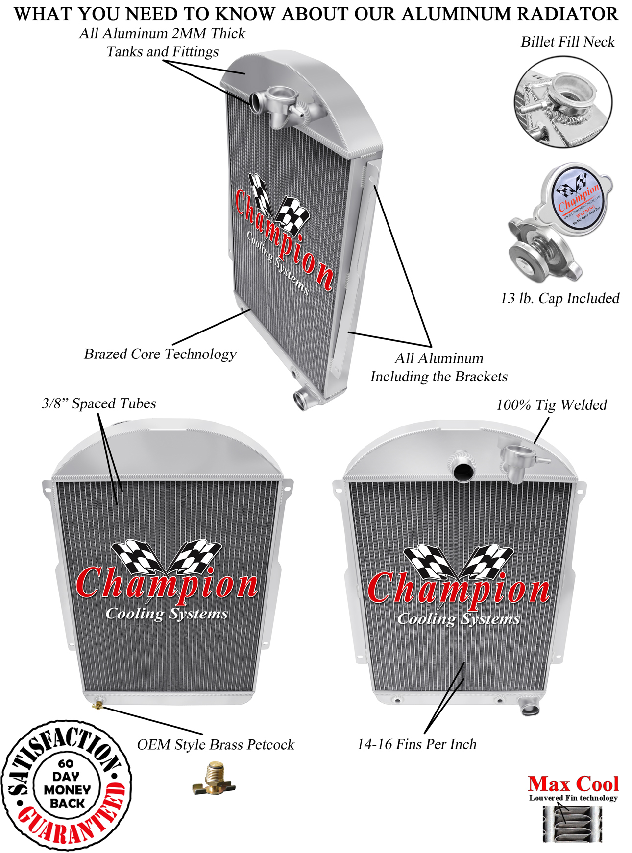 3 Row Aluminum Champion WR Radiator Chevy V8 1962 1963 1964 1965 Chevy Nova