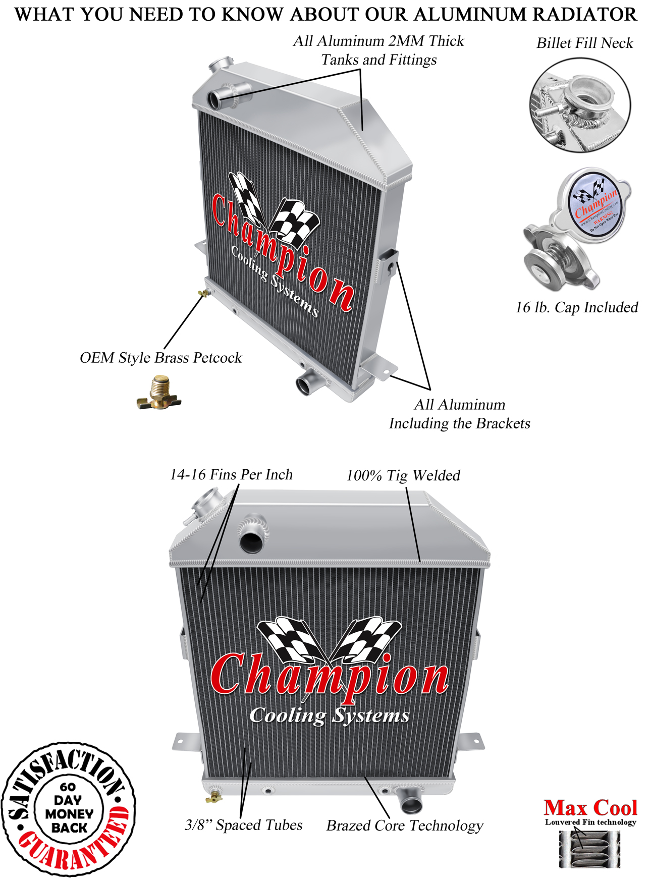 3 Row Racing Champion Radiator for 1940 1941 Ford Standard Chevy Configuration 3 Row Racing Champion Radiator for 1940 1941 Ford Standard Chevy Configuration