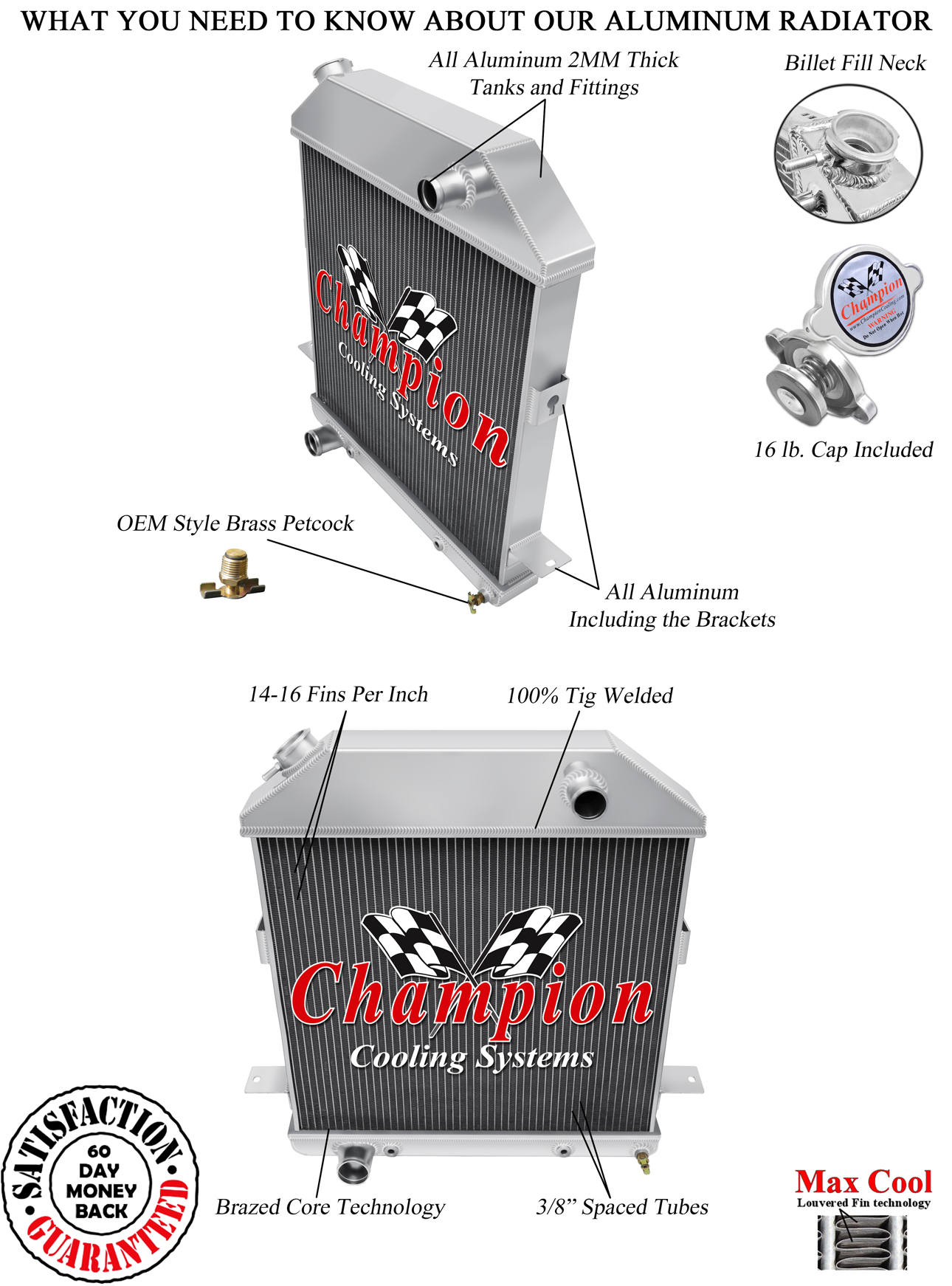 4 Row Supply Champion Radiator for 1940 Ford Standard Ford Configuration