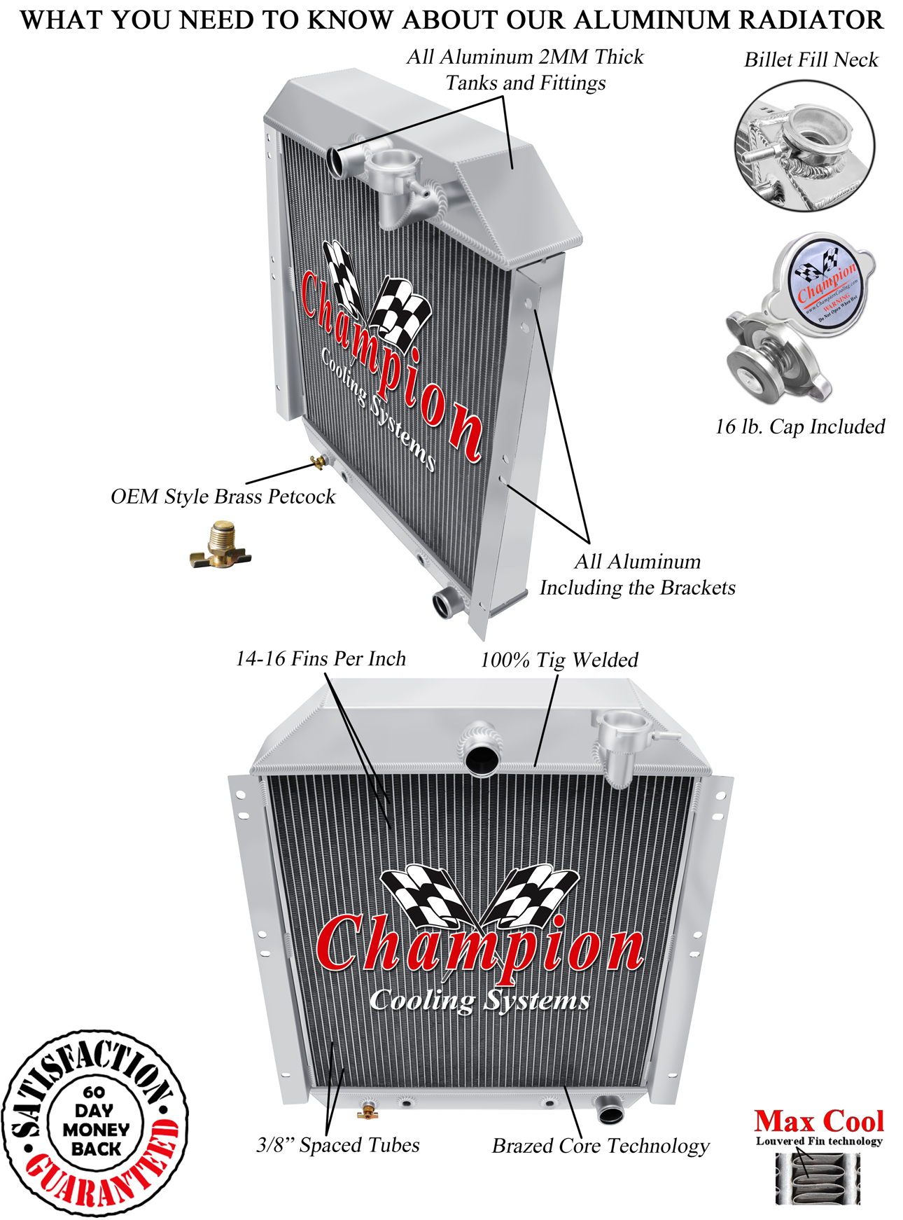 1947 48 49 50 51 52 53 54 GMC Trucks Champion 3 Row Alum SR Radiator