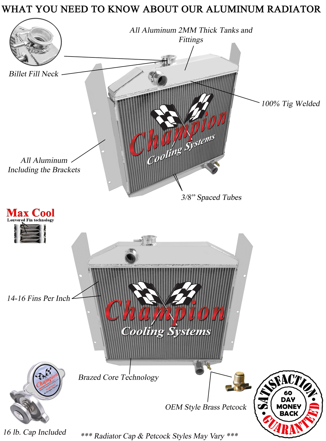 49 50 51 52 Studebaker Pickup Champion 3 Row Aluminum Radiator CC4952