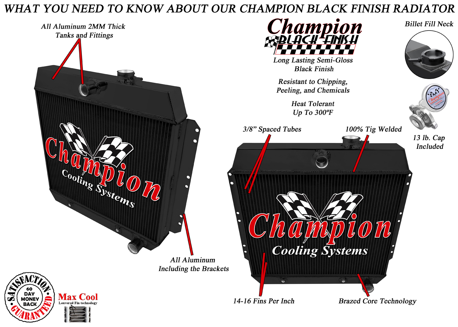 WR Champion 3 Row Black Finish Radiator for 1949 - 1954 Chevrolet Cars WR Champion 3 Row Black Finish Radiator for 1949 - 1954 Chevrolet Cars