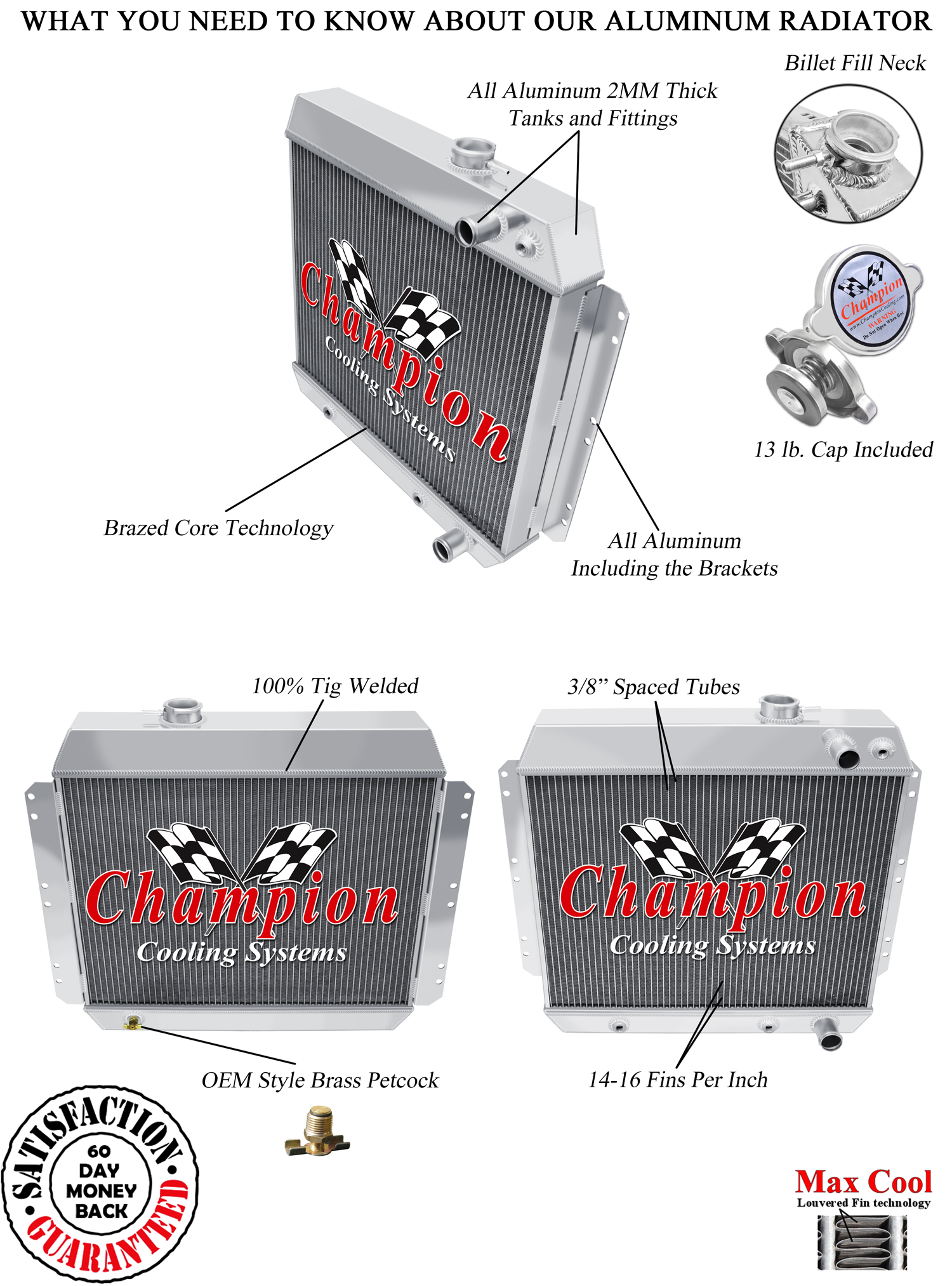 3 Row Western Champion Radiator for 1953 1954 Chevrolet Two-Ten