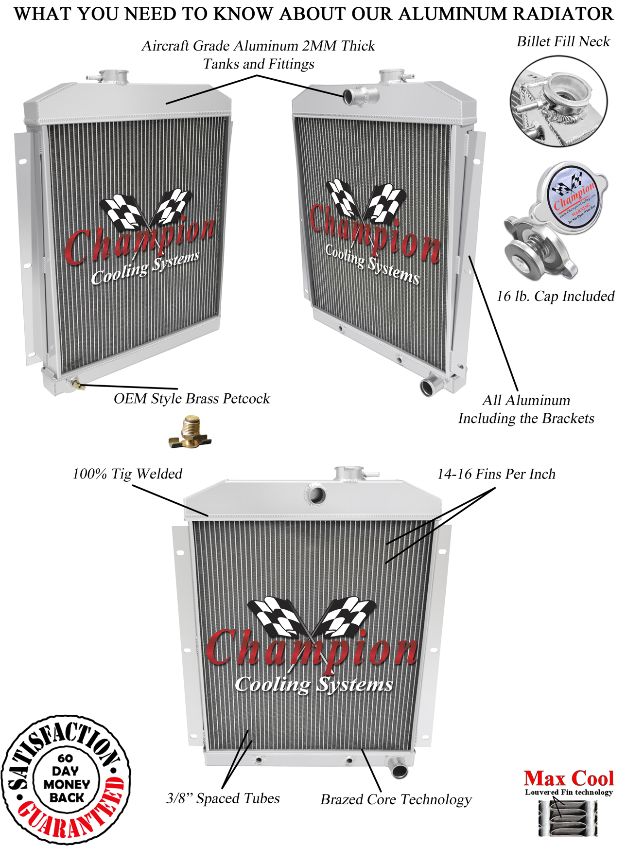 2 Row SubZero Champion Radiator for 1947 - 1954 Chevrolet Truck L6 Engine