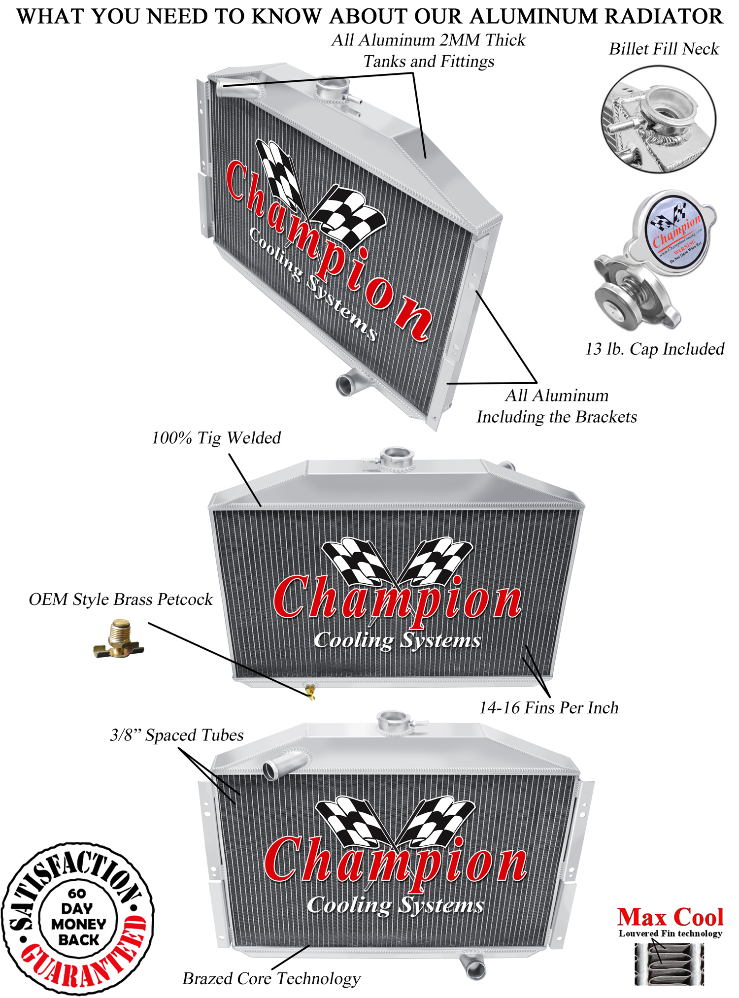 WR Champion 3 Row Radiator,12" Fans,Shroud-1953-1955 Studebaker Commander V8 Eng