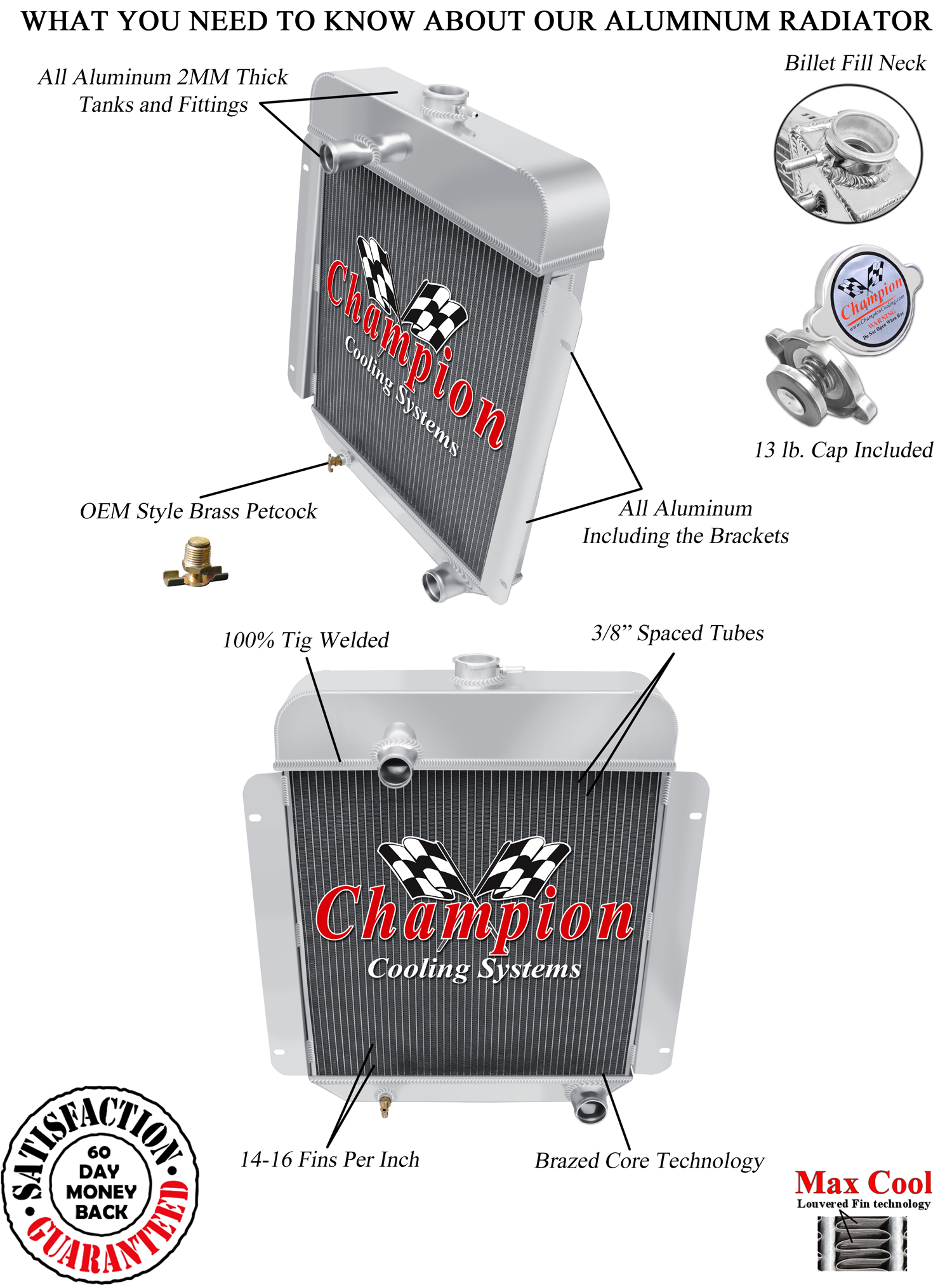 3 Row Cold Champion Radiator for 1954 1955 1956 Ford Customline L6 Engine