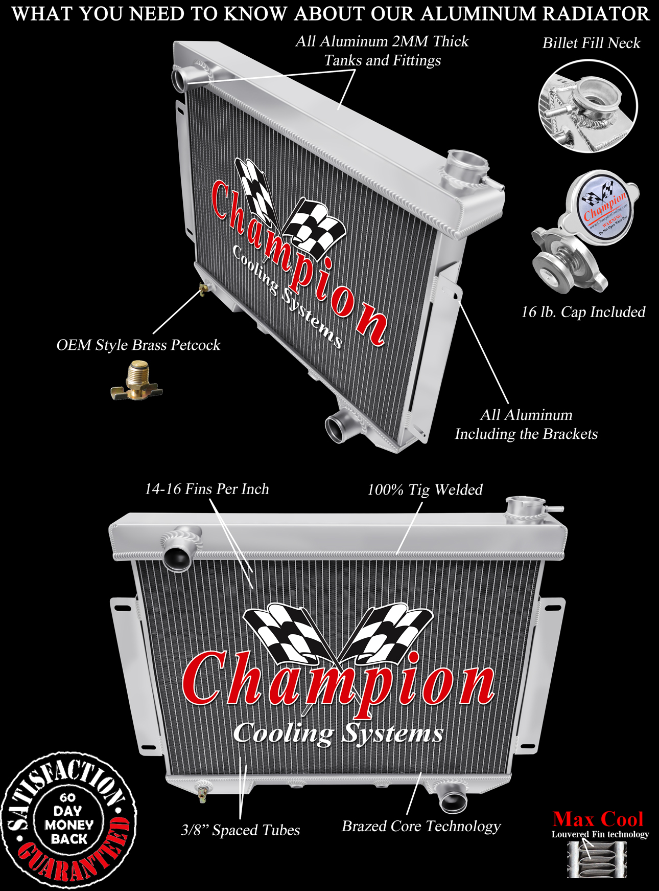 RN Champion 3 Row Radiator for 1957 - 1959 Ford Custom 300 L6 Engine #CC5759-6