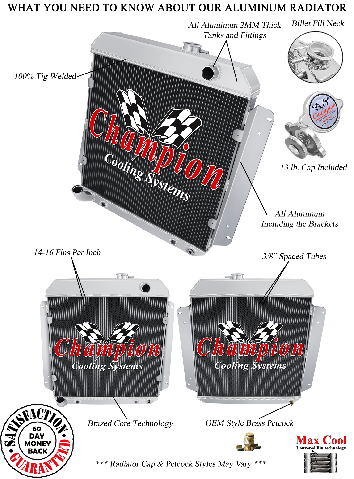 RN Champion 3 Row Radiator W/ 2 12" Fans and Shroud for 1957 Buick Special