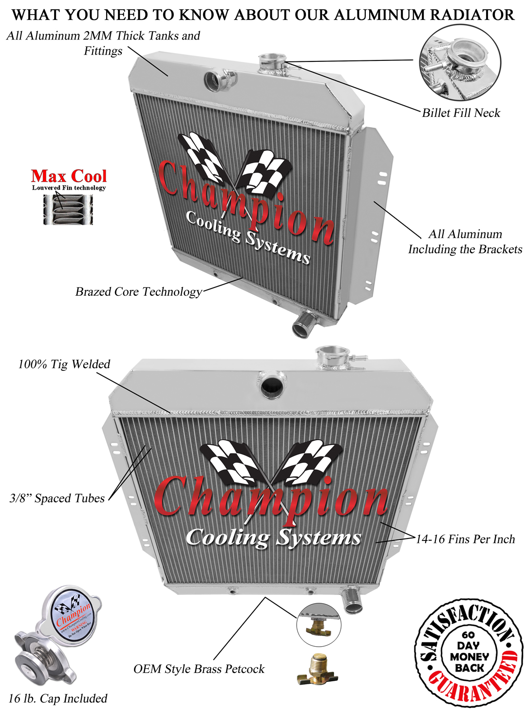 Eagle Champion 4 Row All Aluminum Radiator for 1960 1961 1962 Chevrolet Truck