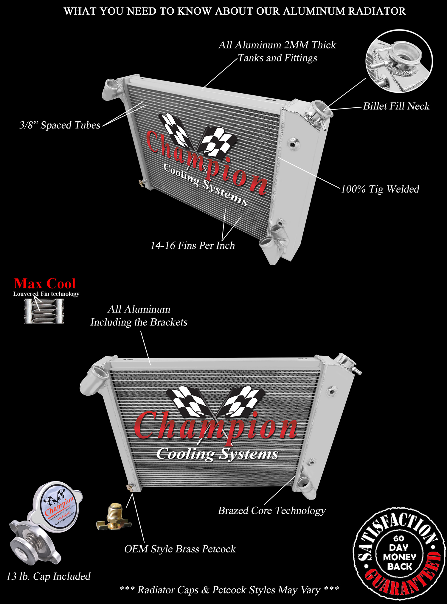 RN Champion 4 Row Radiator for 1966 - 1968 Chevrolet Corvette V8 Engine #MC615