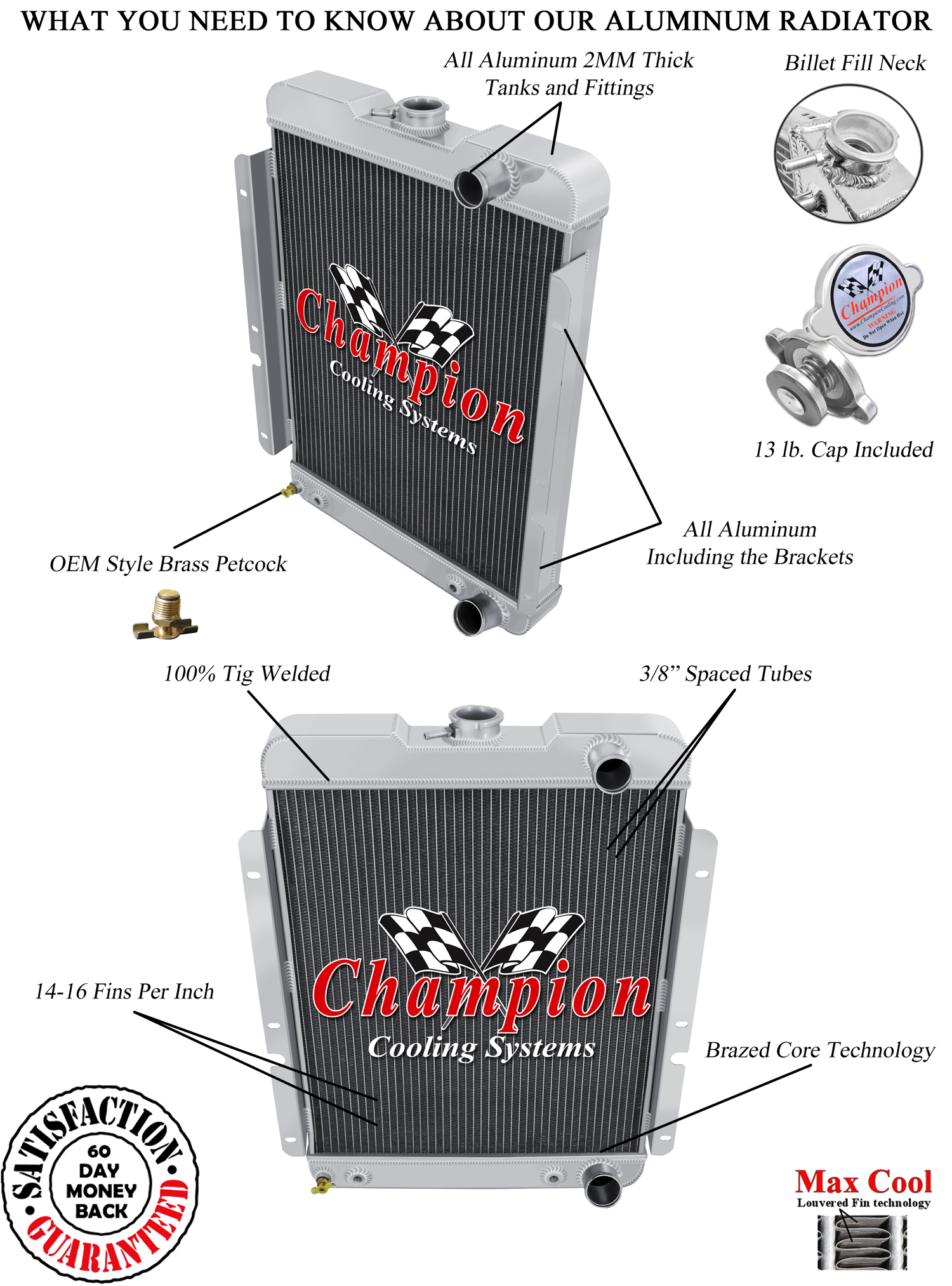 SR Champion 3 Row Radiator Lower Passenger for 1961 - 1967 Ford Econoline