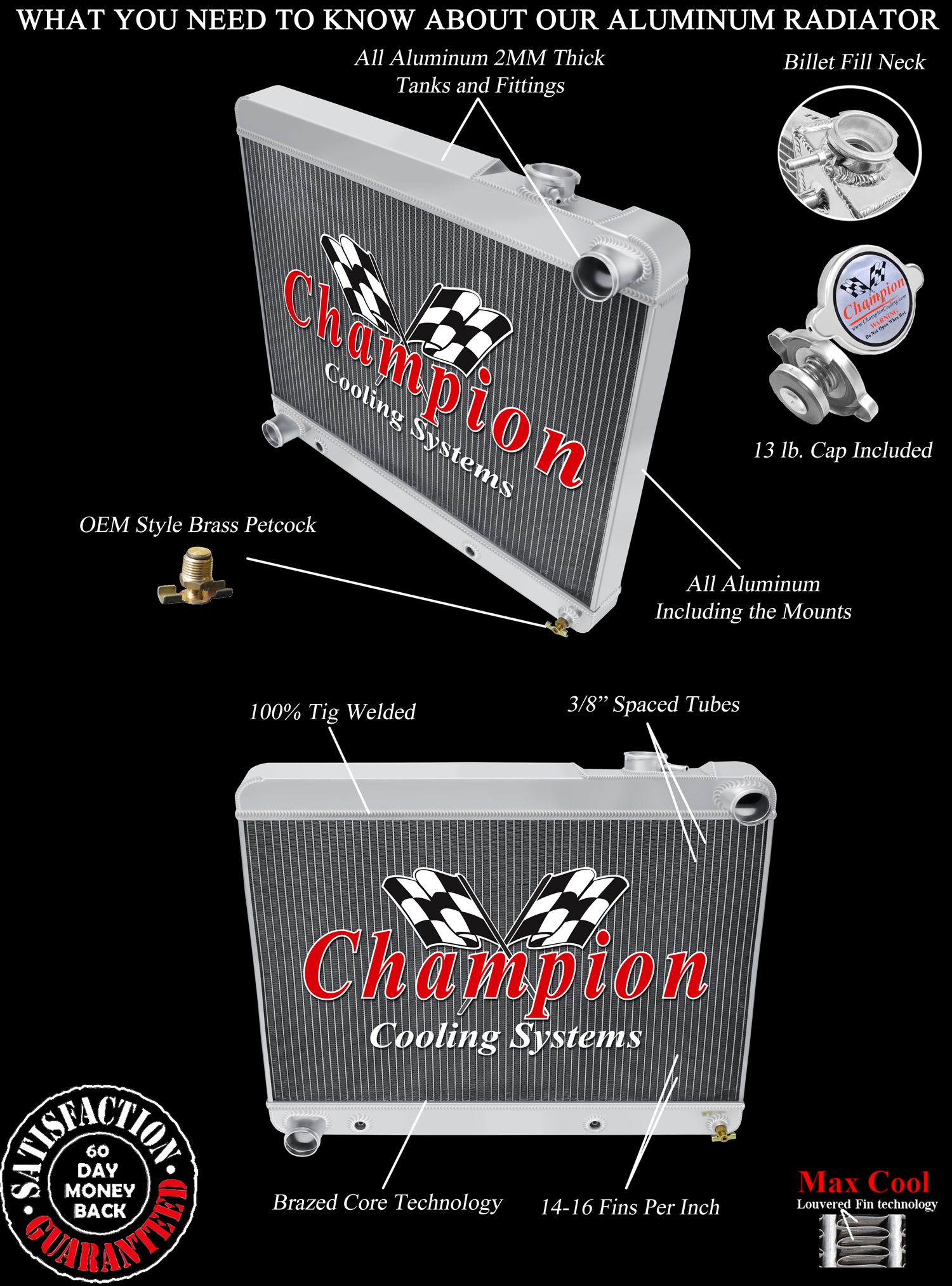 RN Champion 3 Row All Aluminum Radiator for 1961 - 1963 Buick Invicta V8 Engine