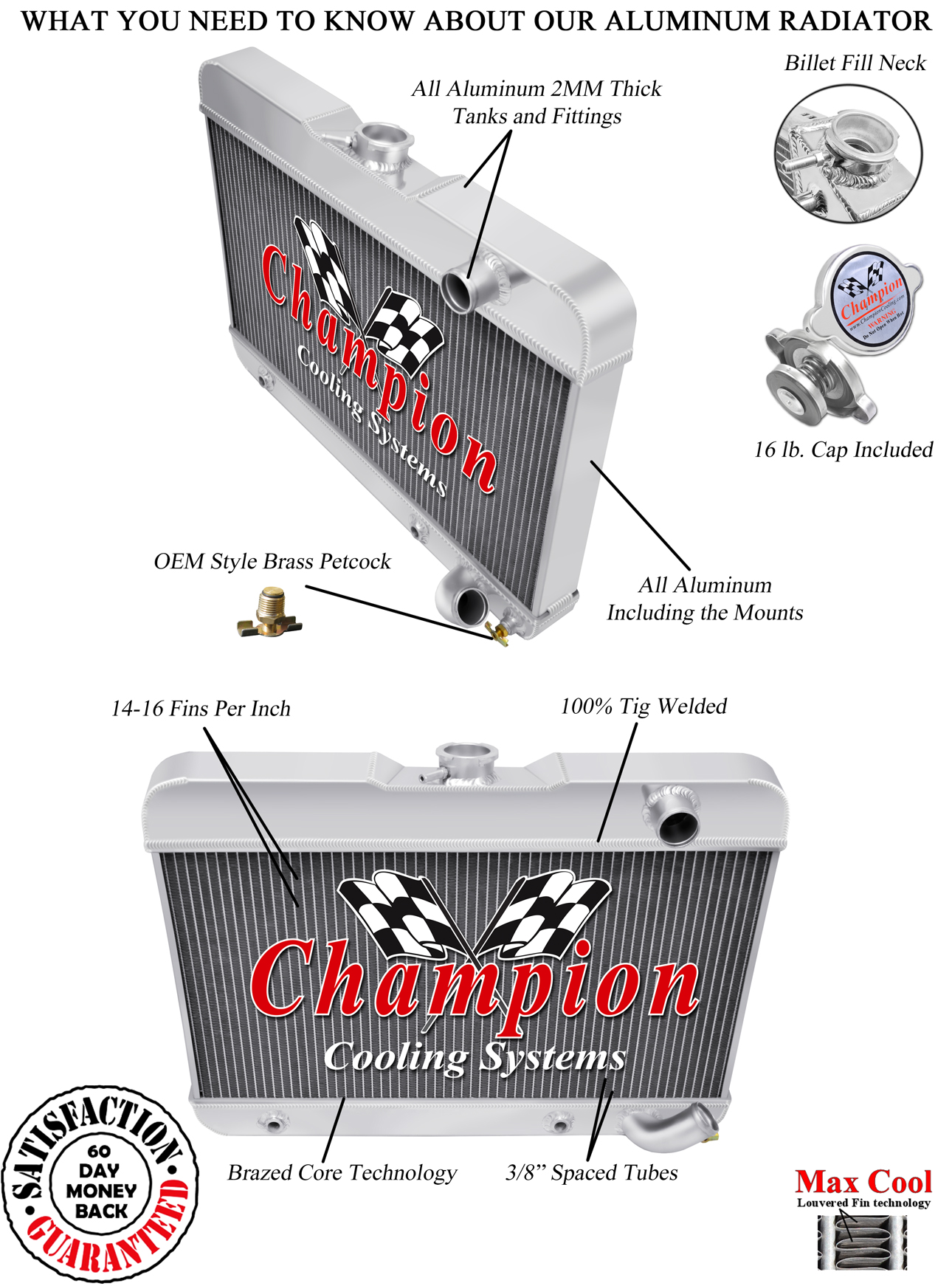 3 Row SubZero Champion Radiator for 1962 1963 Buick Skylark V8 Engine