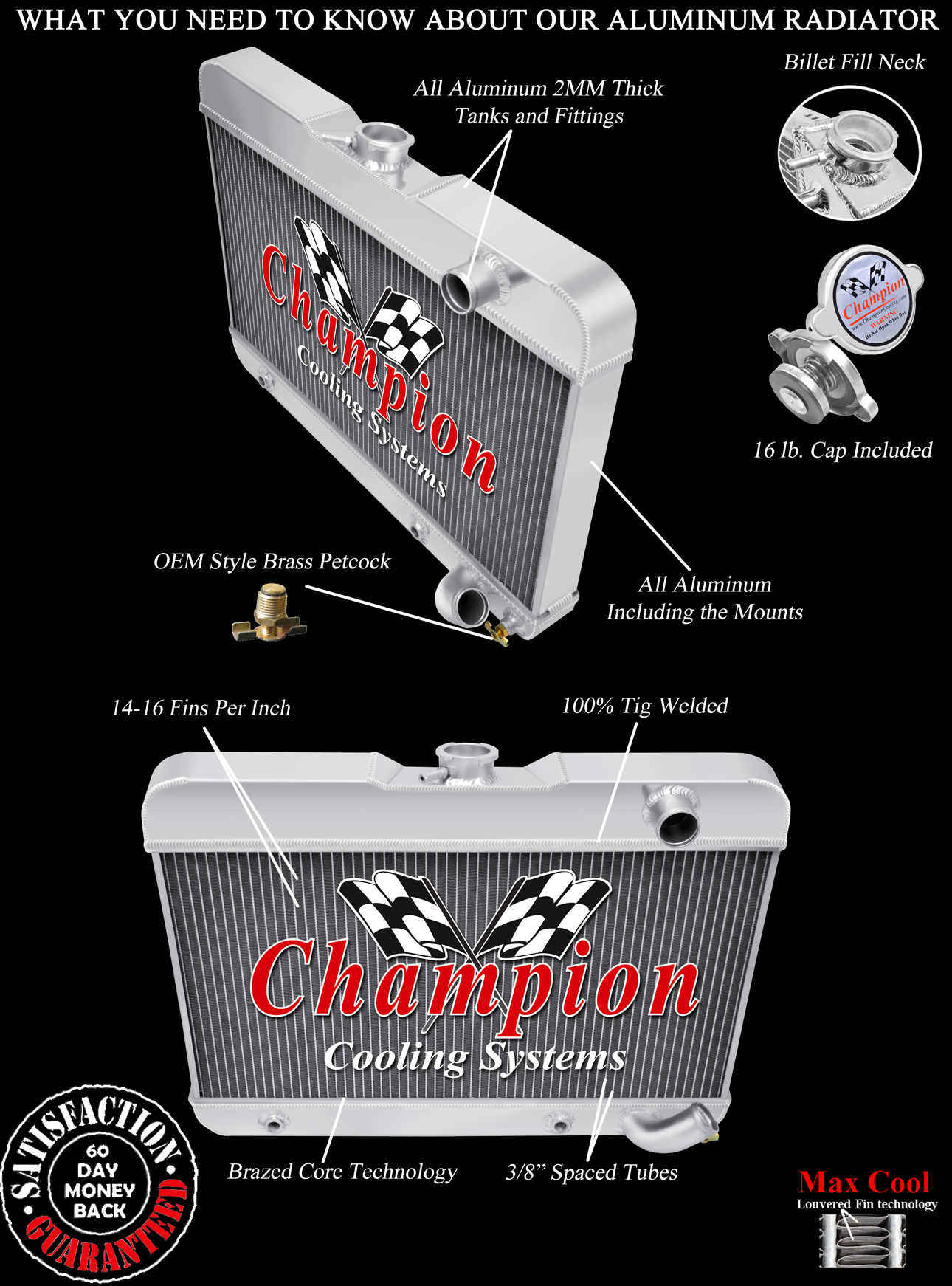 RN Champion 2 Row All Aluminum Radiator for 1962 1963 Buick Skylark V8 Engine