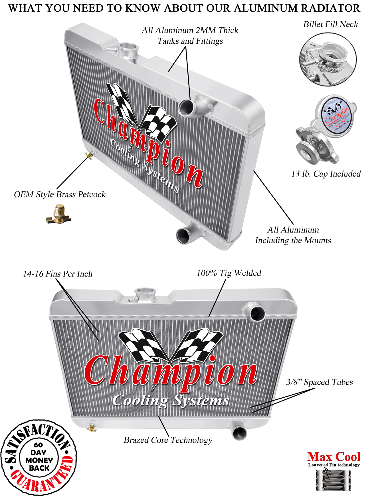 3 Row Atomic Champion Radiator for 1963 Pontiac LeMans V8 Engine