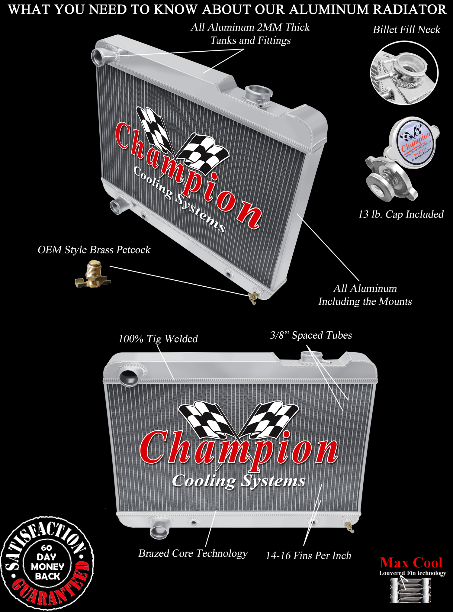 Rockin Champion 3 Row All Aluminum Radiator for 1964 Oldsmobile F85 V8 Engine