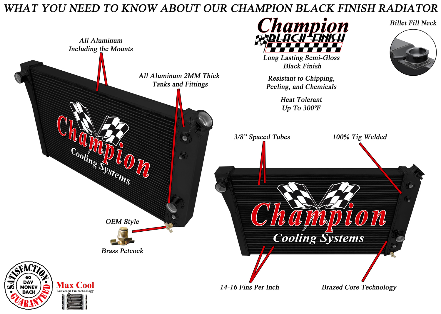 RN Champion 3 Row Black Finish Radiator for 1984-1990 Chevrolet S10 V8 Conv RN Champion 3 Row Black Finish Radiator for 1984-1990 Chevrolet S10 V8 Conv