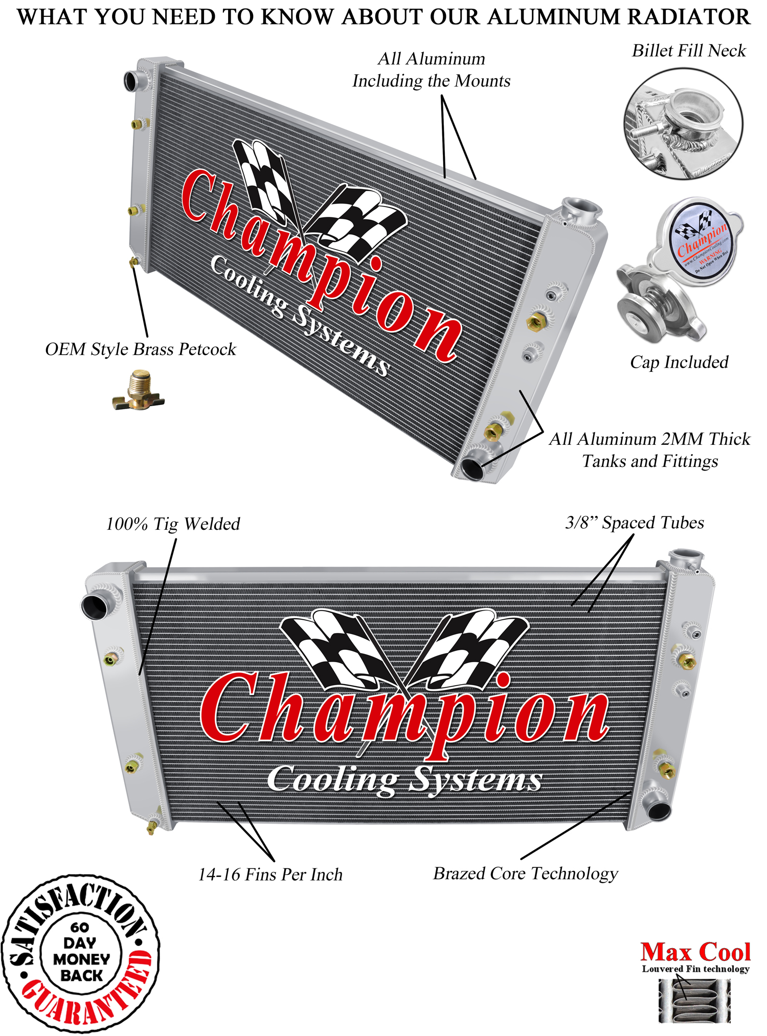 RS Champion 3 Row All Aluminum Radiator for 1989 - 1991 Chevrolet R2500 Suburban