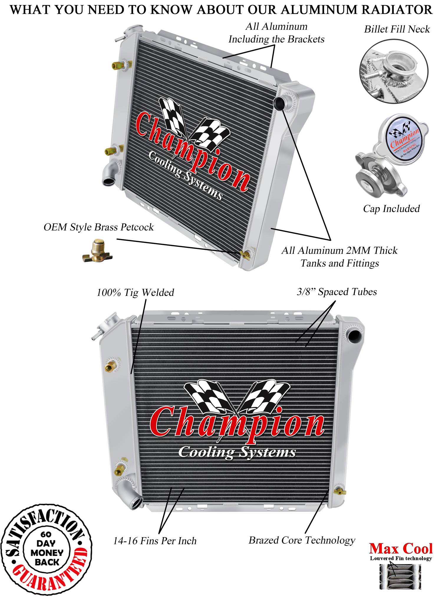 Kool Champion 3 Row All Aluminum Radiator for 1984 Ford Bronco II V6 Engine
