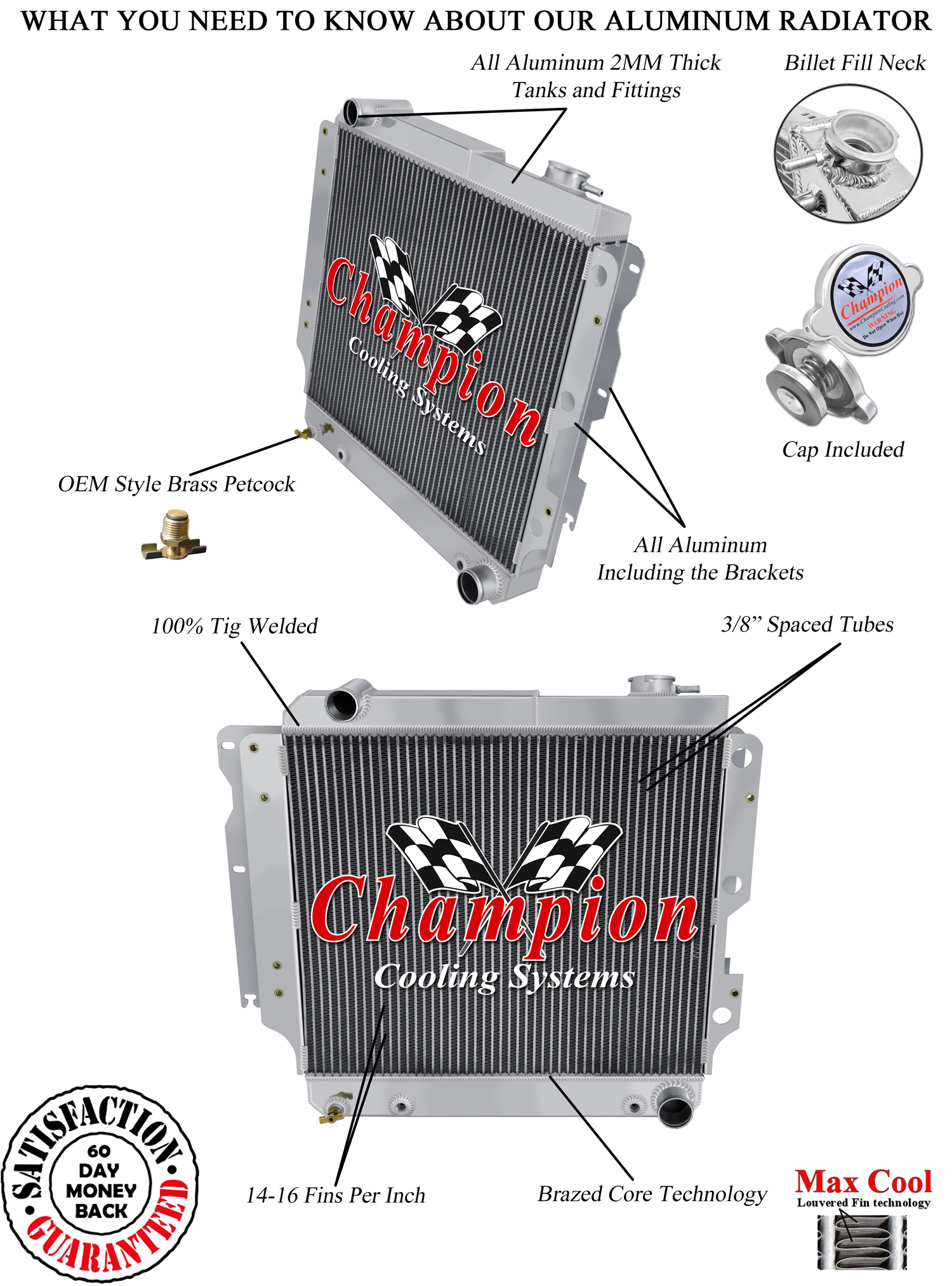 KR Champion 1 Row Bar & Plate Radiator for 1987 - 2006 Jeep Wrangler YJ Chevy V8