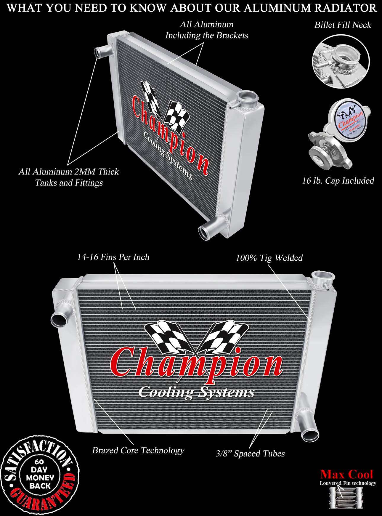 Rockin Champion 22" Wide 3 Row Universal Series Radiator Chevy Configuration